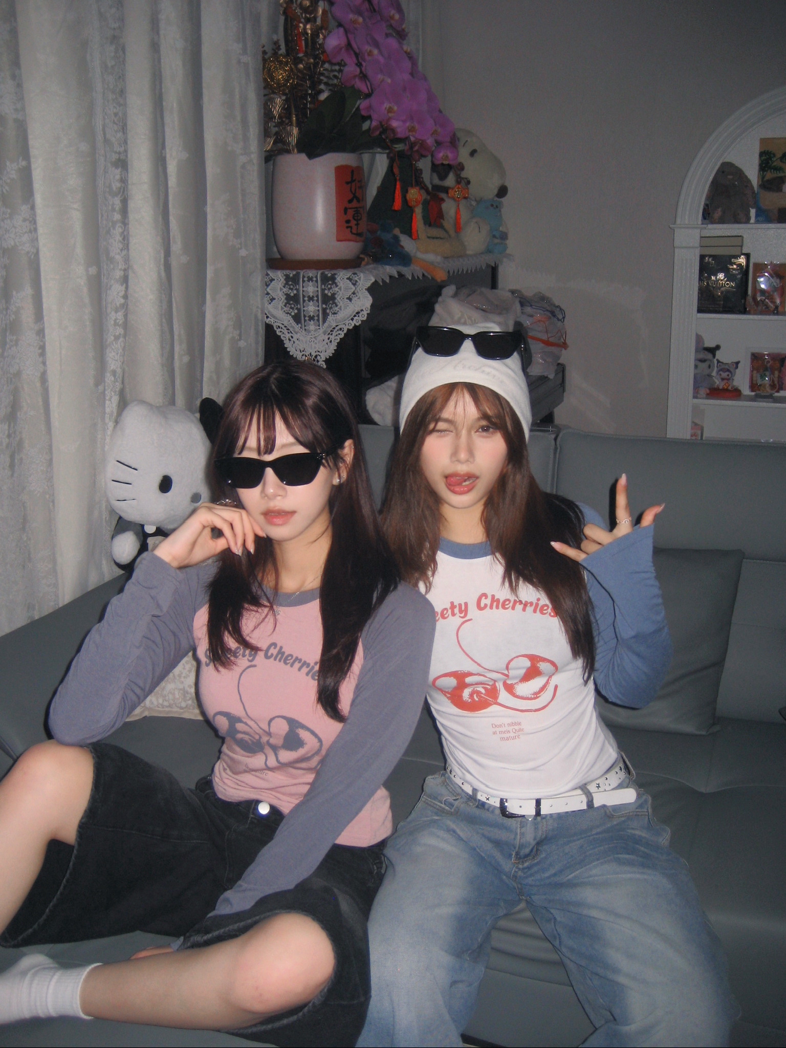 韓國車厘子撞色牛角袖薄Tee