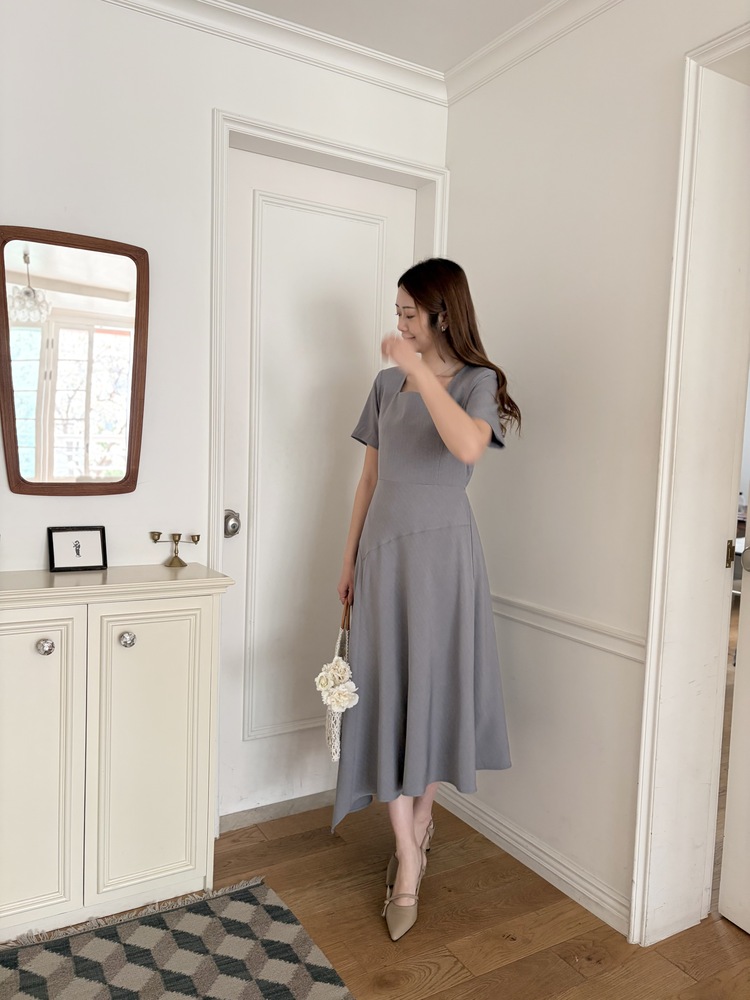 Asymmetric Striped Dress (Grey)