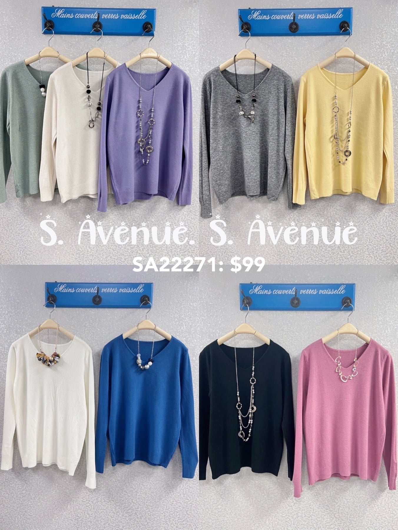 SA22271: 長袖V領淨色線冷top