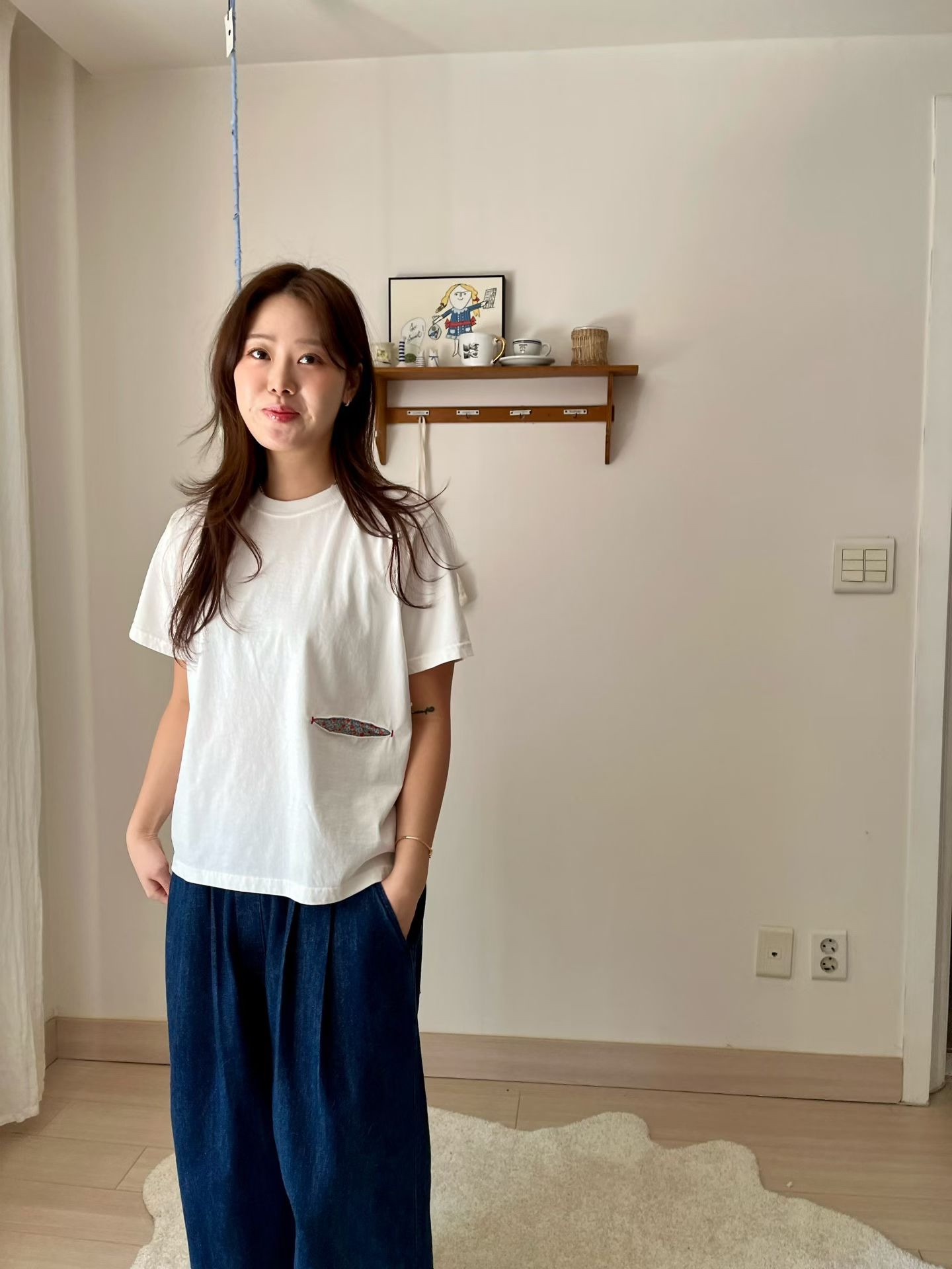 AT ON 花布袋口tee