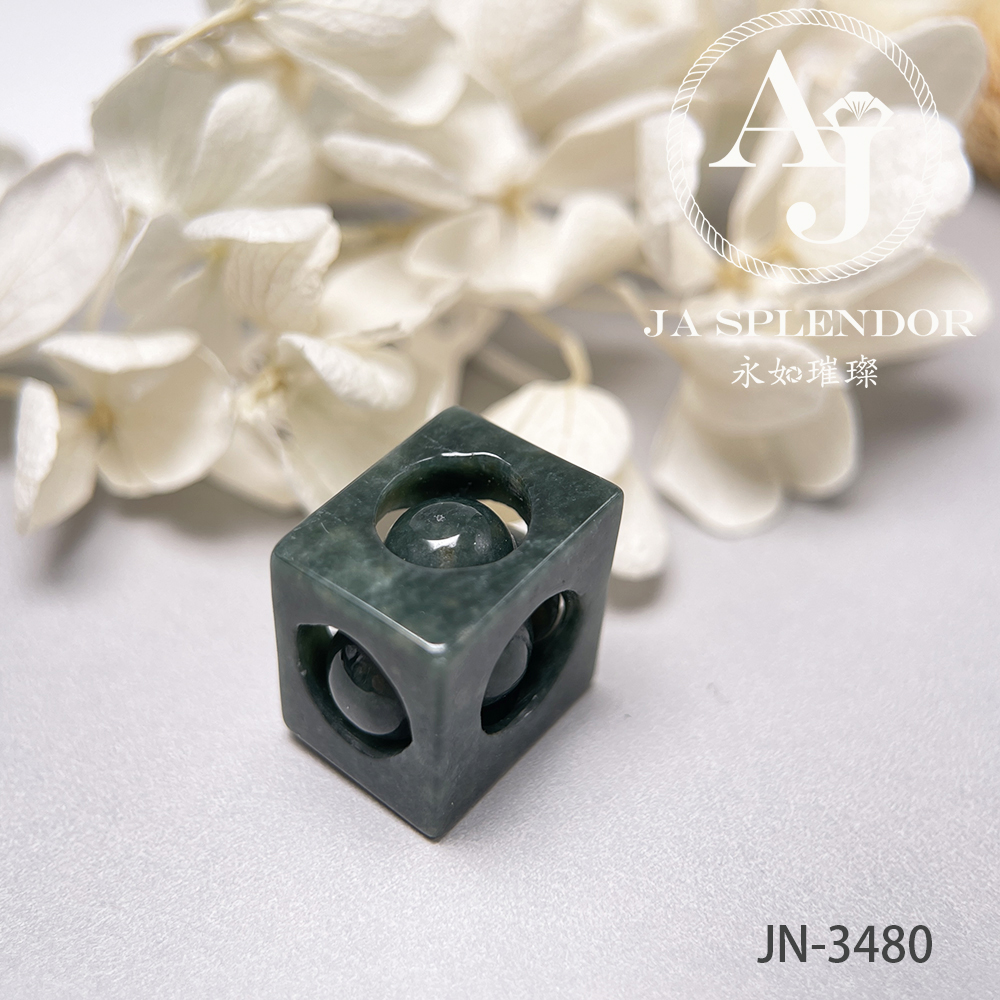 JN-3471/72/73/78/80 天然翡翠A玉 油青墨綠骰子招財進寶吊墜