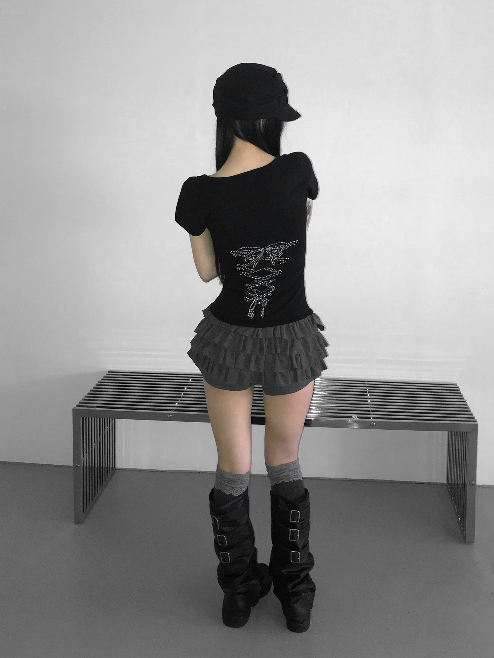 Rhinestone Lace-up Fitted Tee