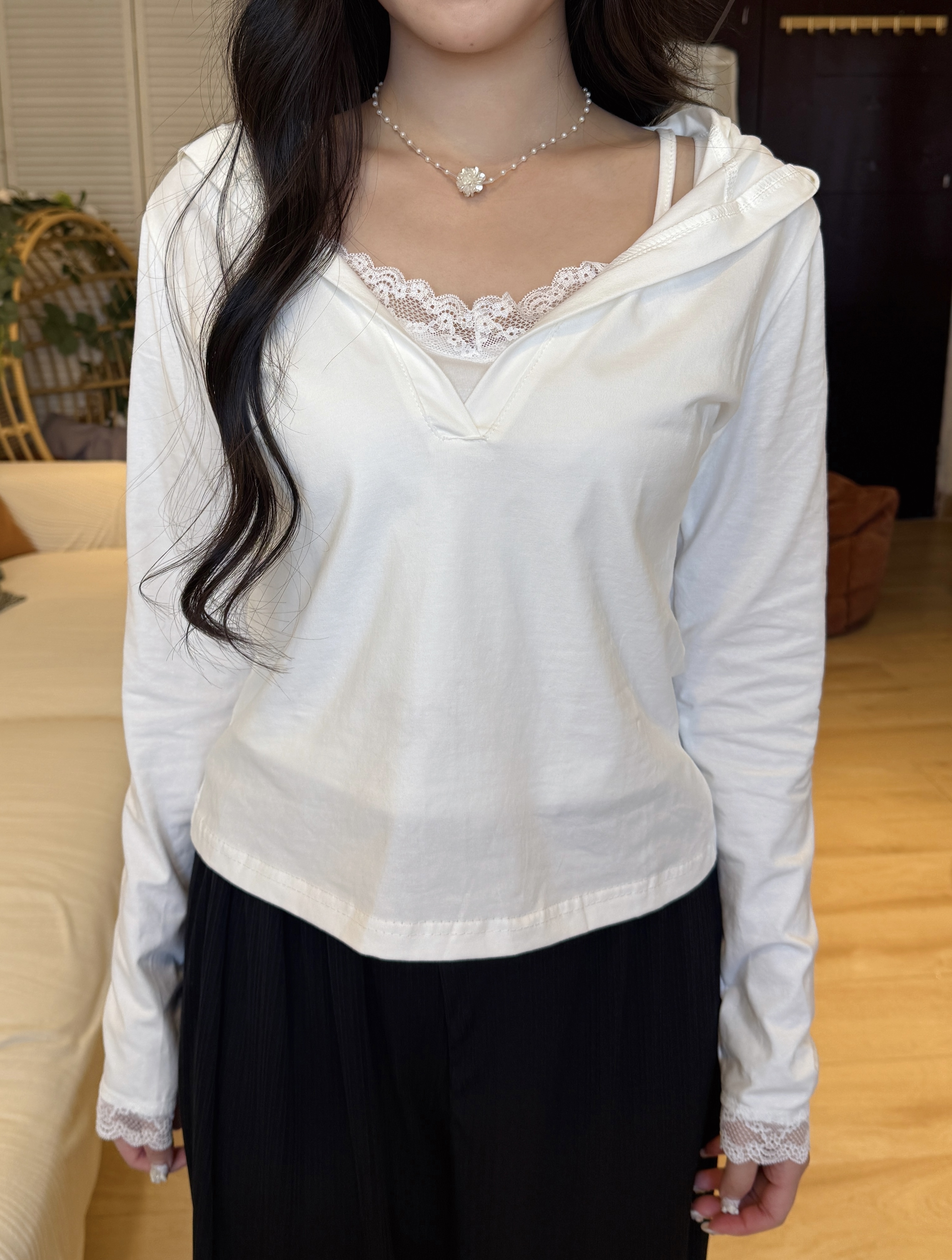 🇰🇷連帽假兩件Lace Top