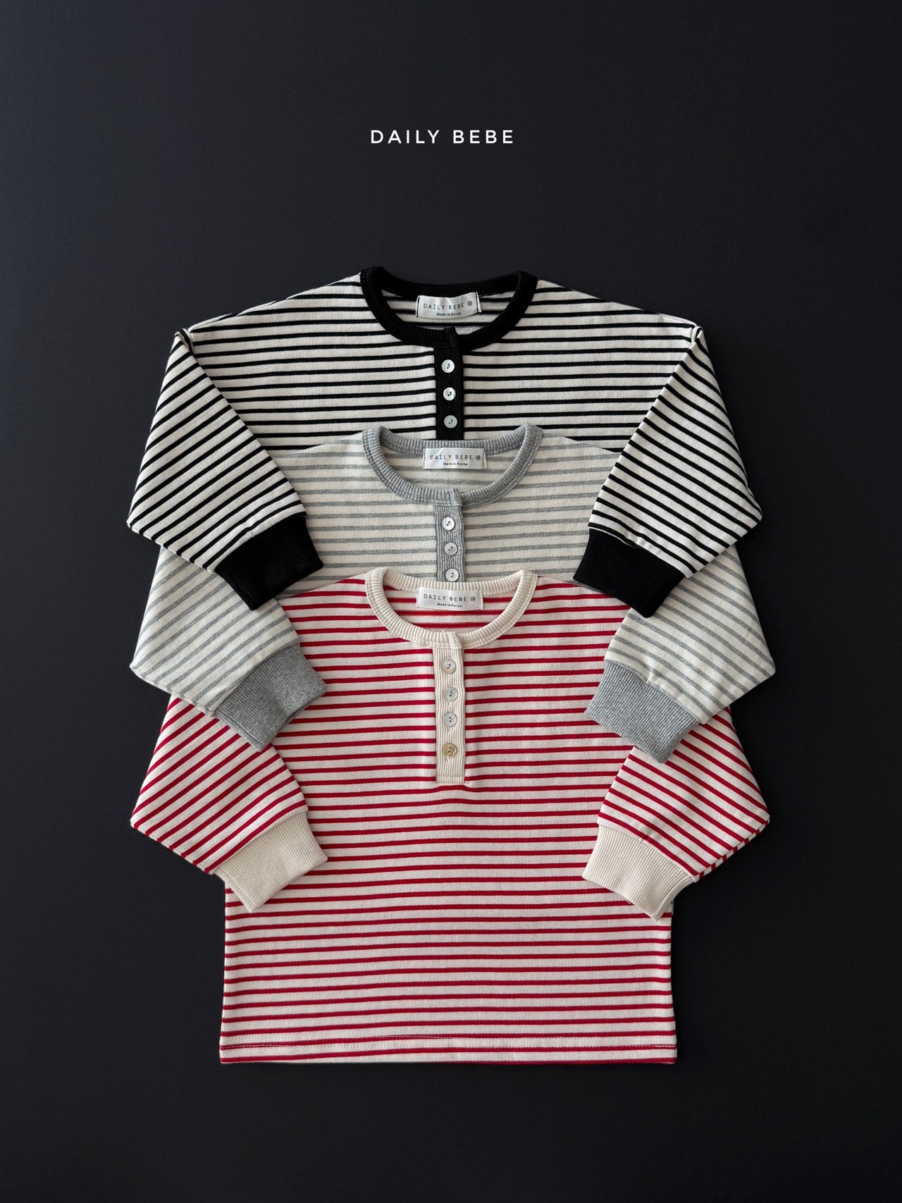 Dailybebe | Striped Henley Neck Tee