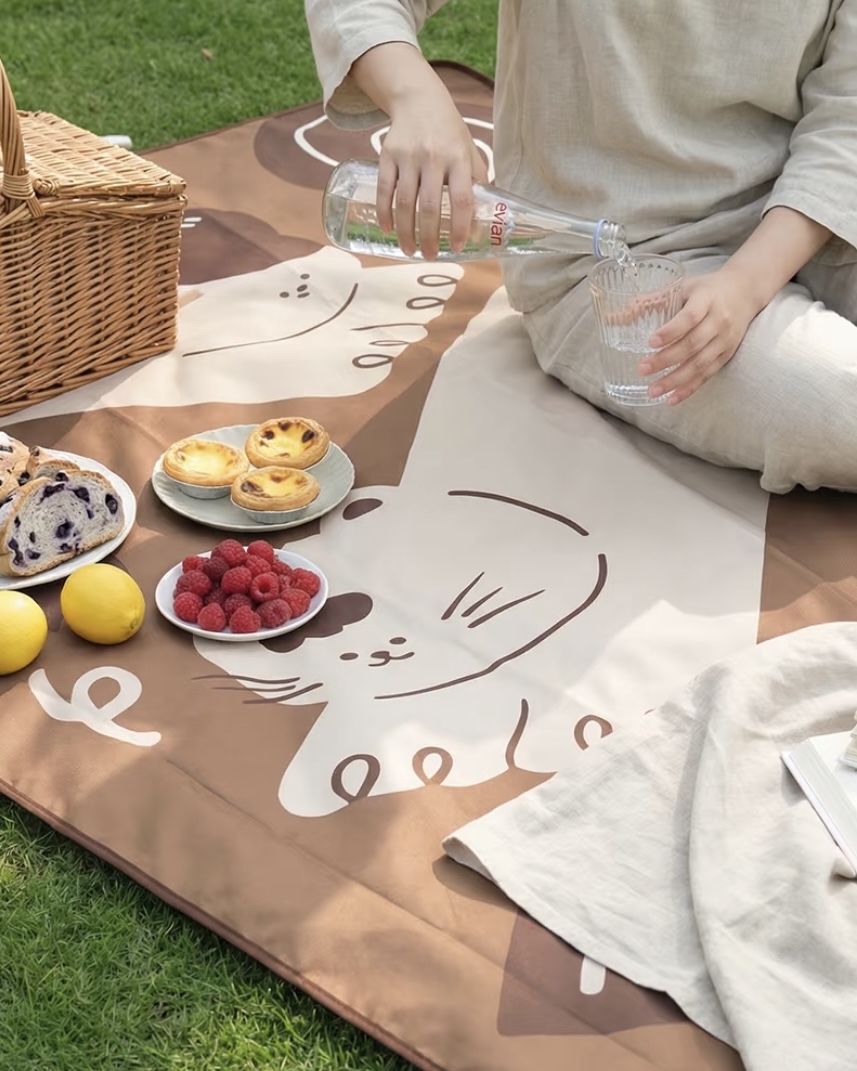 慵懶呼嚕貓手提野餐墊