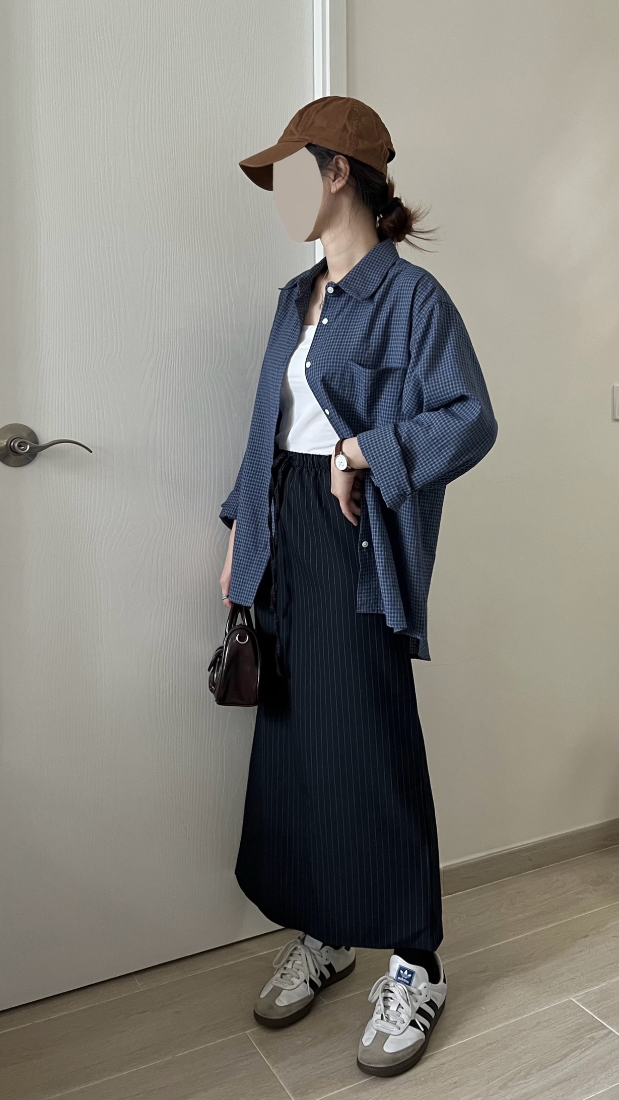 細骨架女孩直條紋西裙 現貨