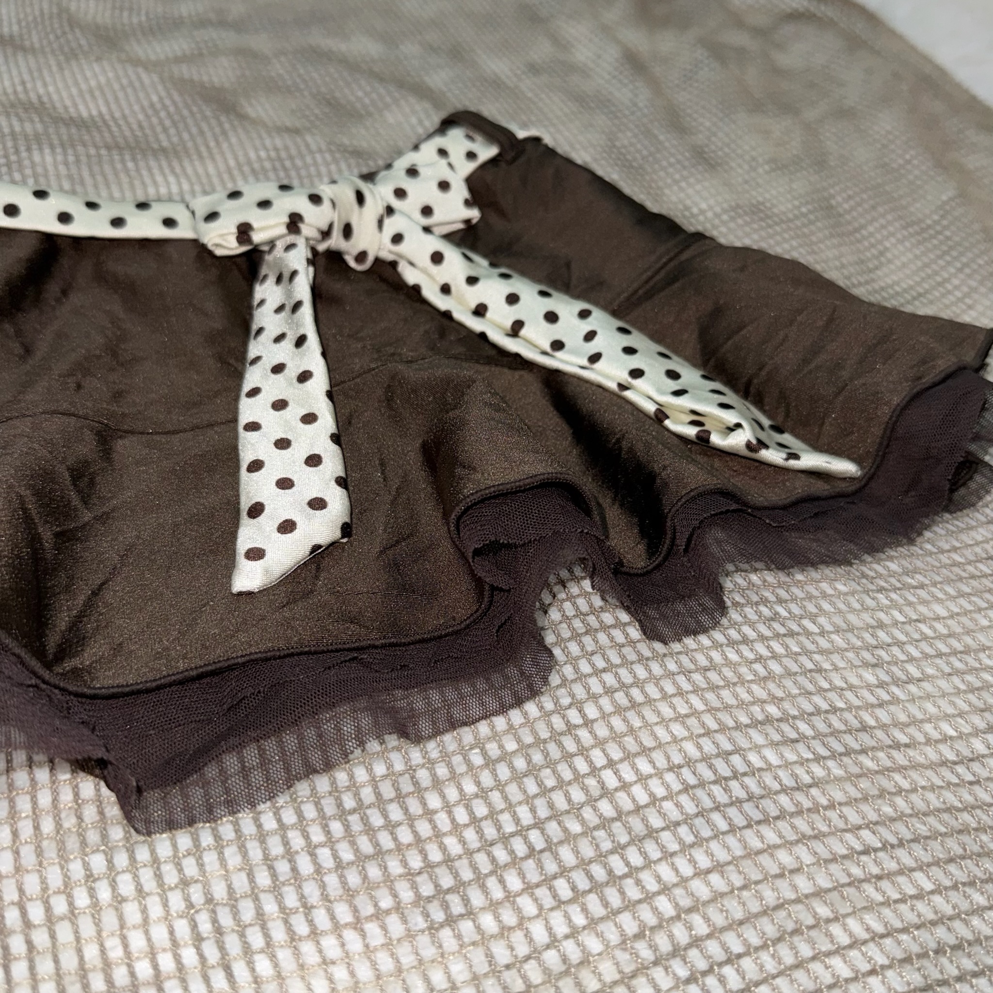 Brown Raffle Mini Skirt with Polka Dot Belt