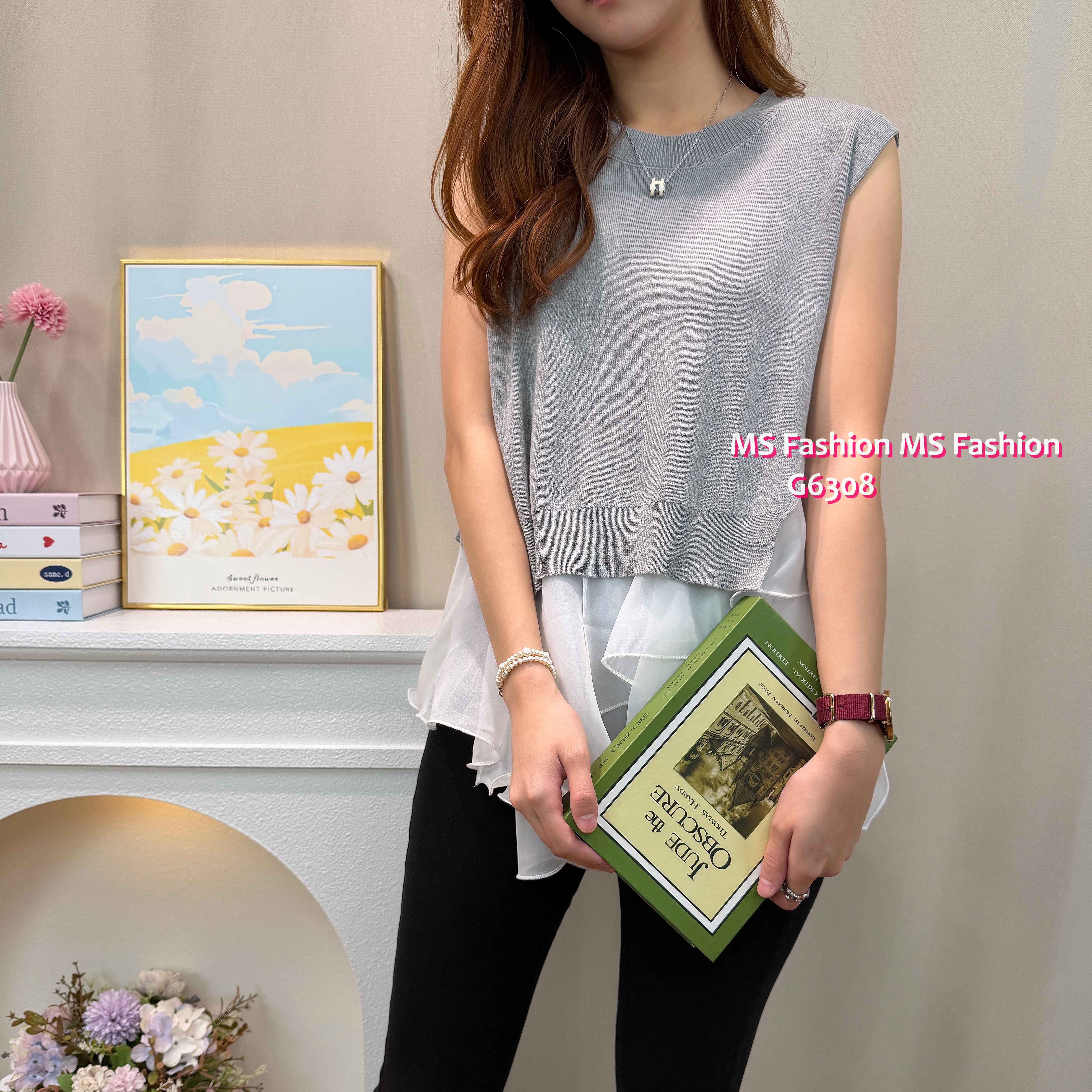 G6308 Ruffle背心top set