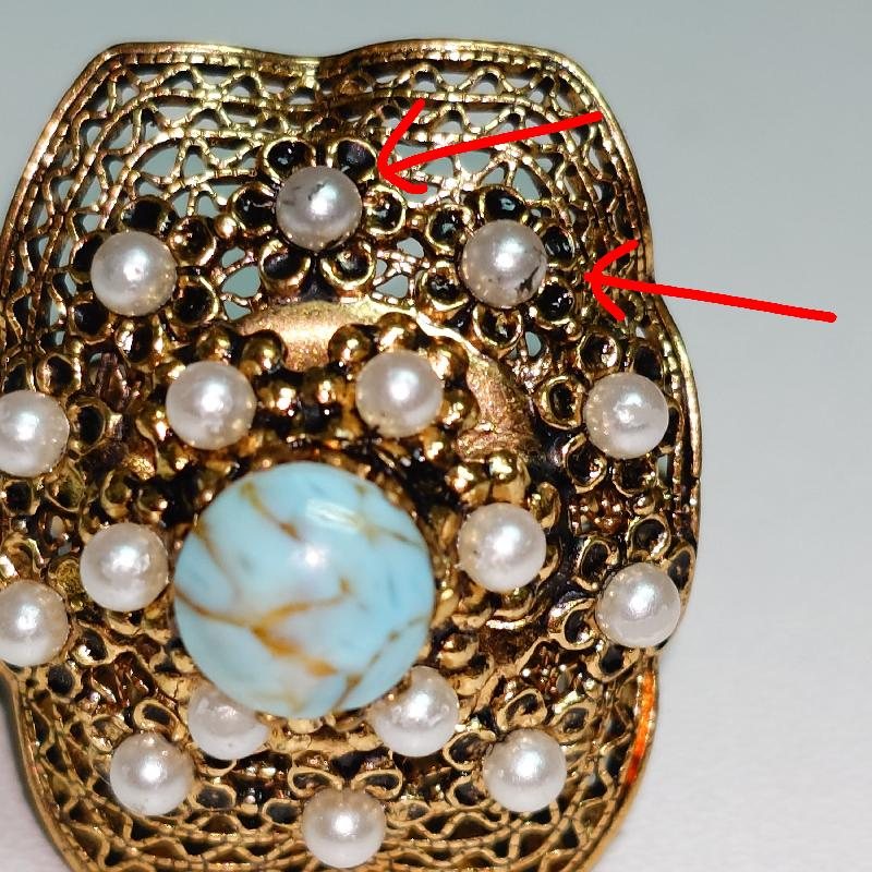 c.a. 1960s German New Old Stock Light Blue Glass Pearl Bead Ring - Adjustable size (C015)