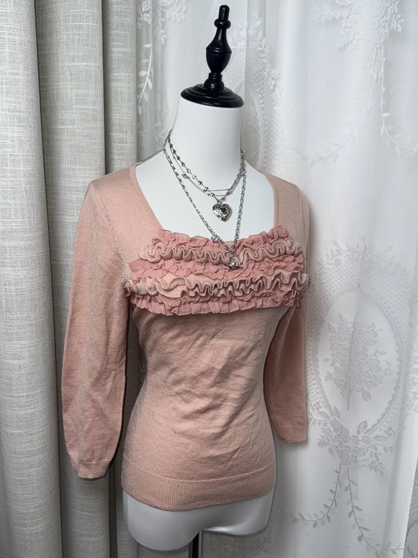 Tiered Ruffle Square-Neck Knit Top