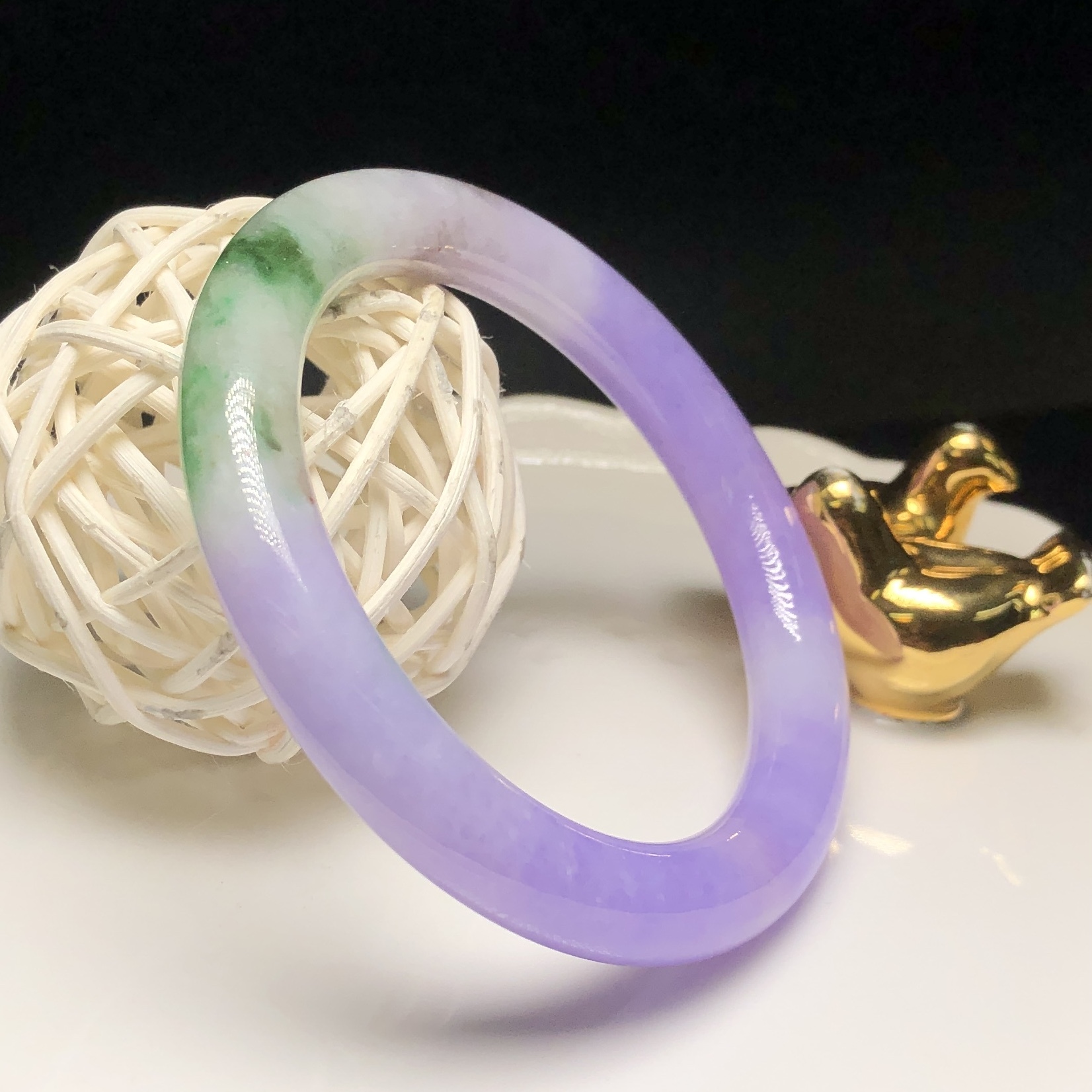 濃色正紫飄翠春彩圓鐲53.32