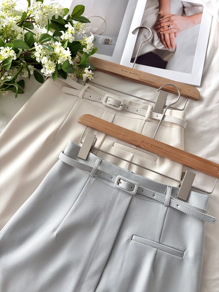 Belted Pencil Skirt (Blue)