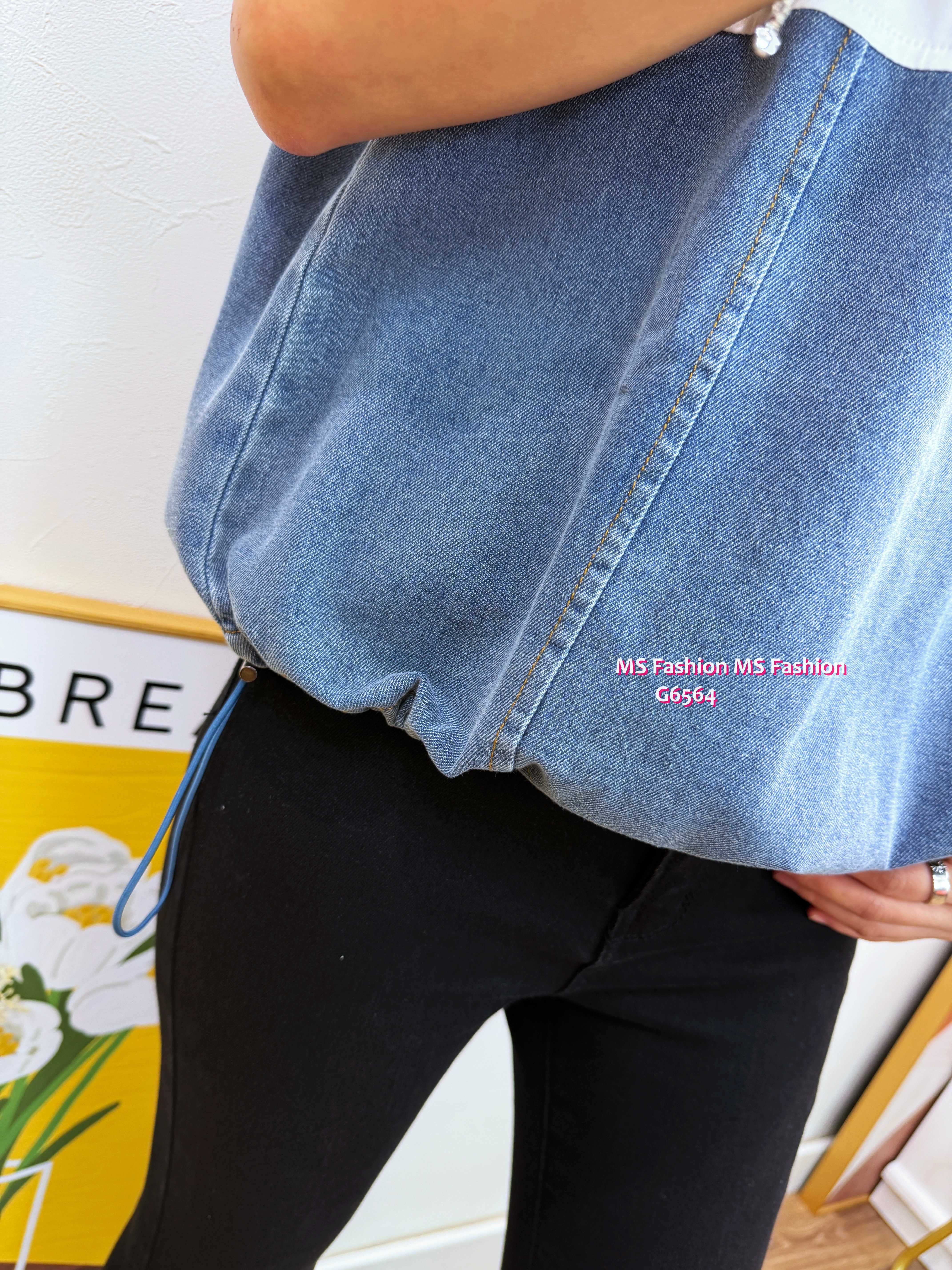 G6564 牛仔拼布top