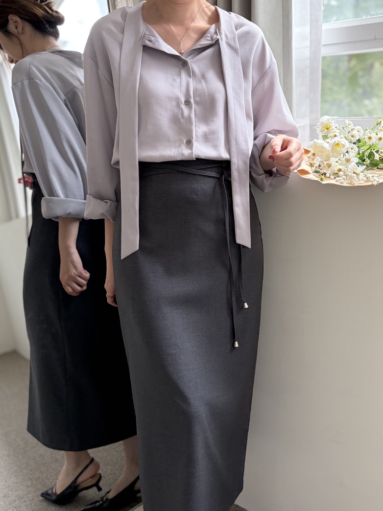Double-Loop String Belt Skirt (Grey)