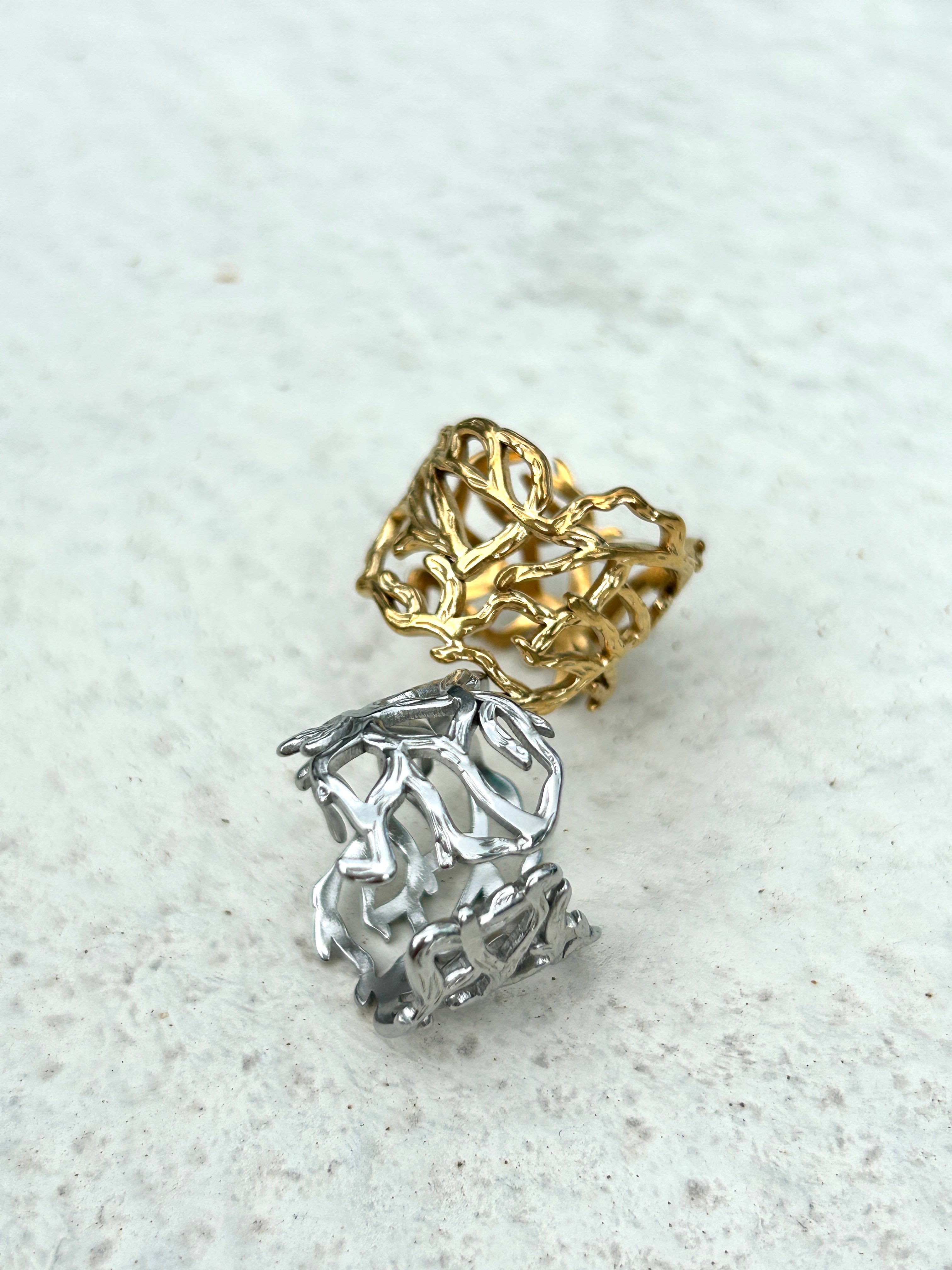 Gold branch cutout ring