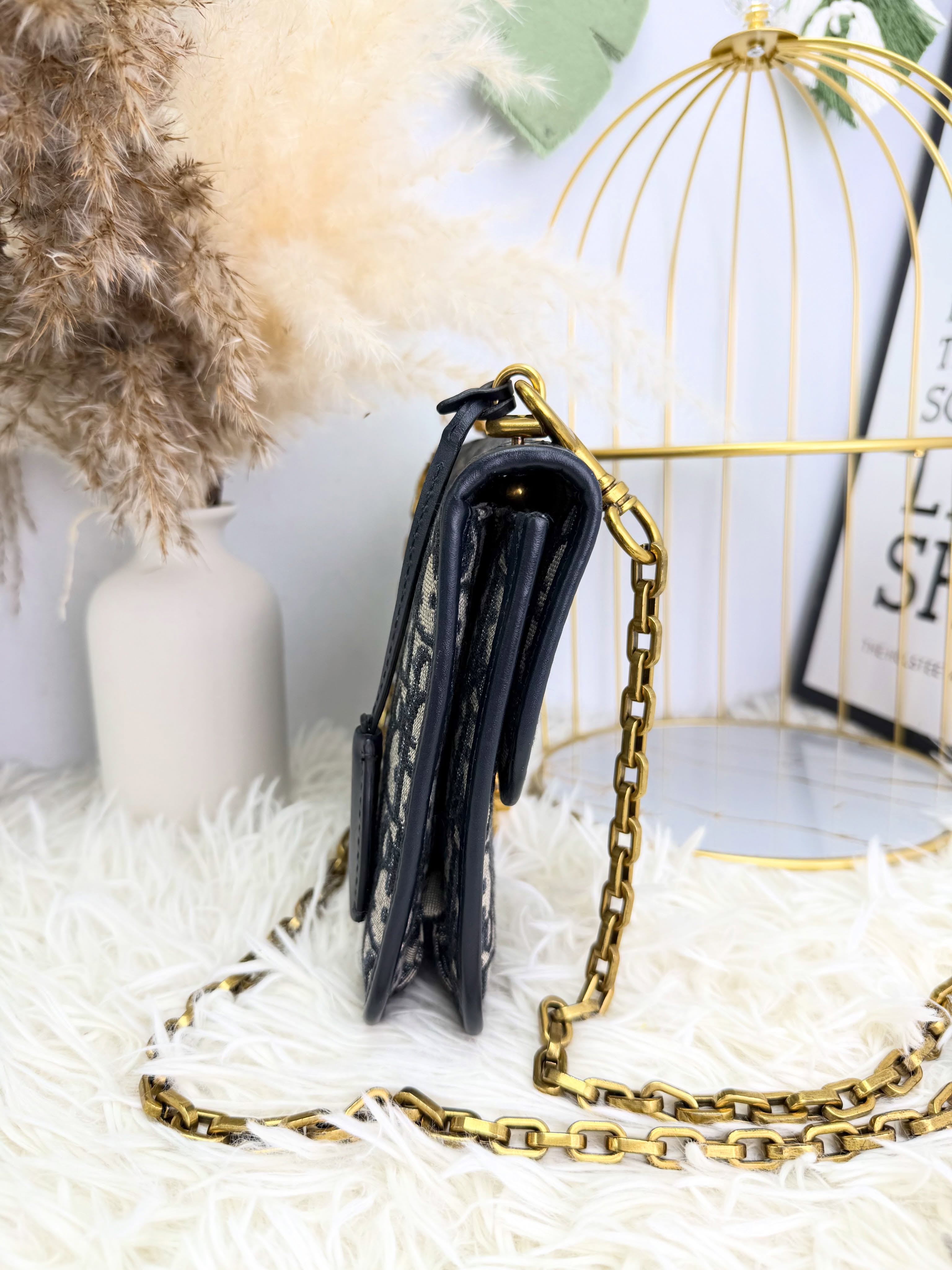 Dior👜 PRE OWNED 🛍️老花郵差包 原裝五金復古肩帶 + 後配 鏈條肩帶💛 