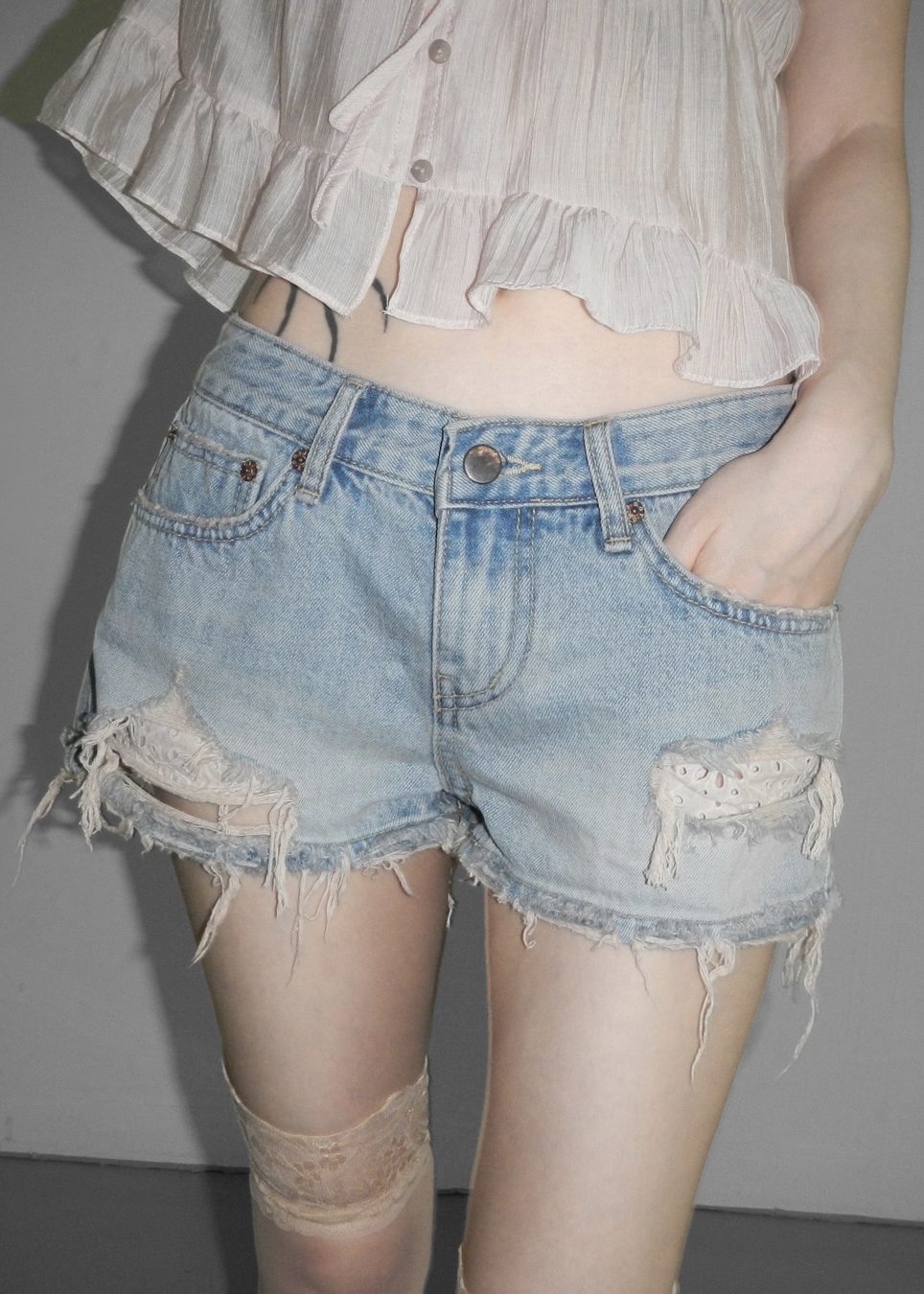 Distressed Washed Denim Shorts