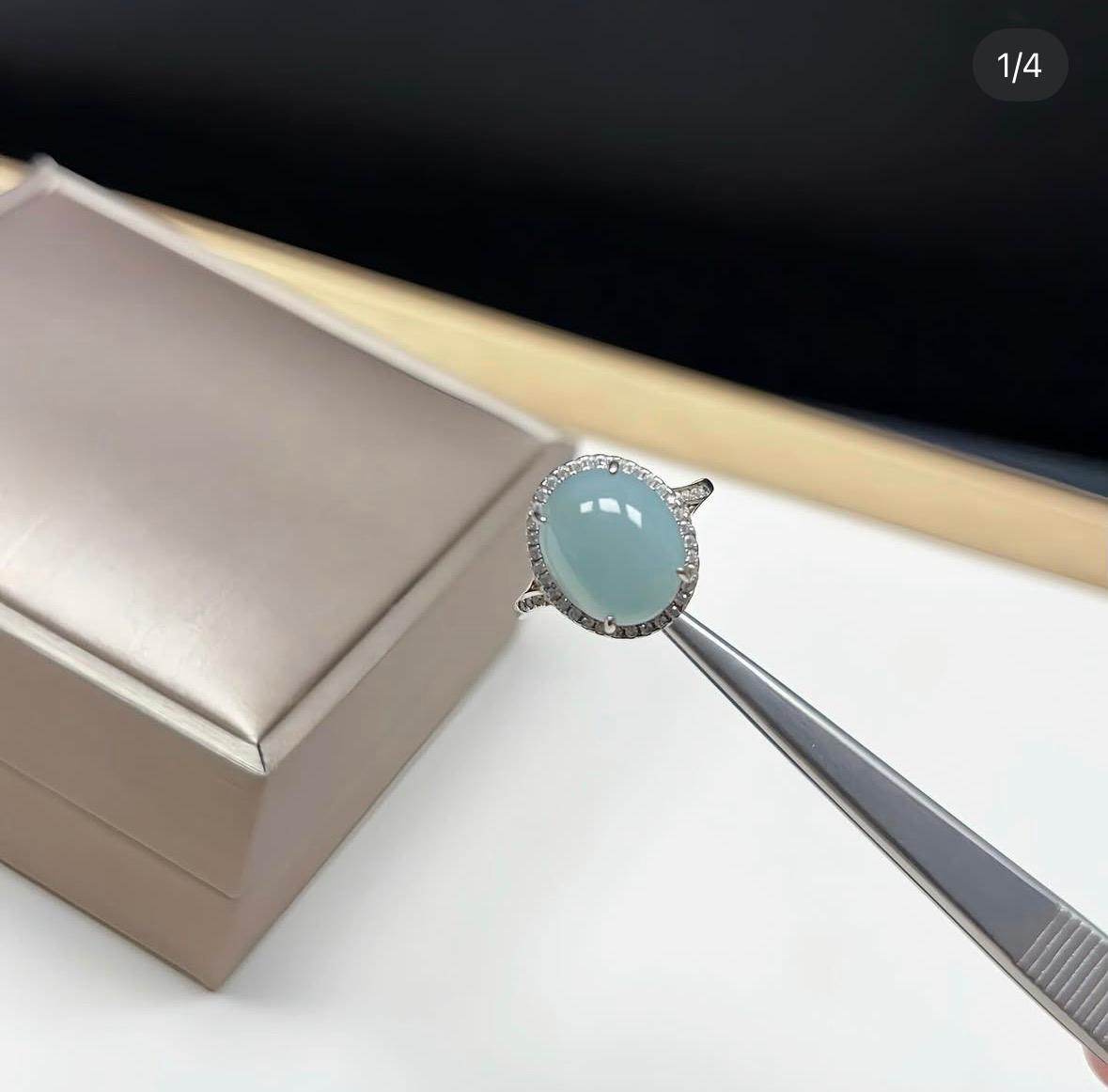 湖水綠蛋面銀鑲戒指（無封底）