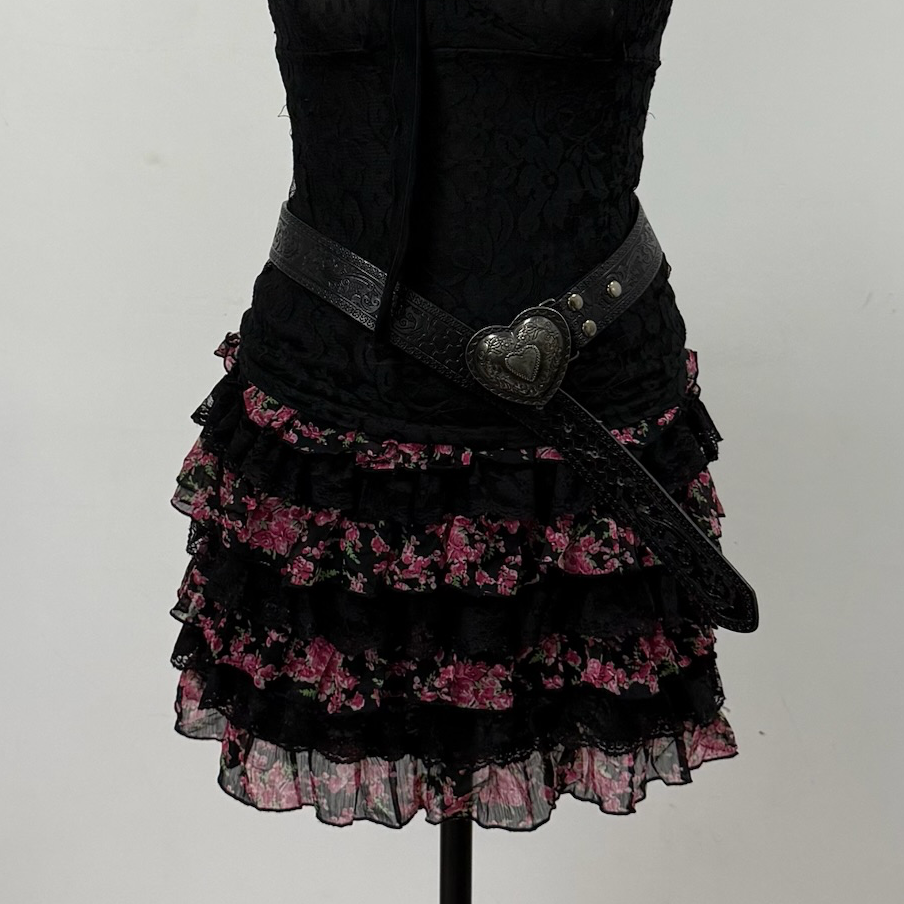 Tiered Floral Lace Miniskirt