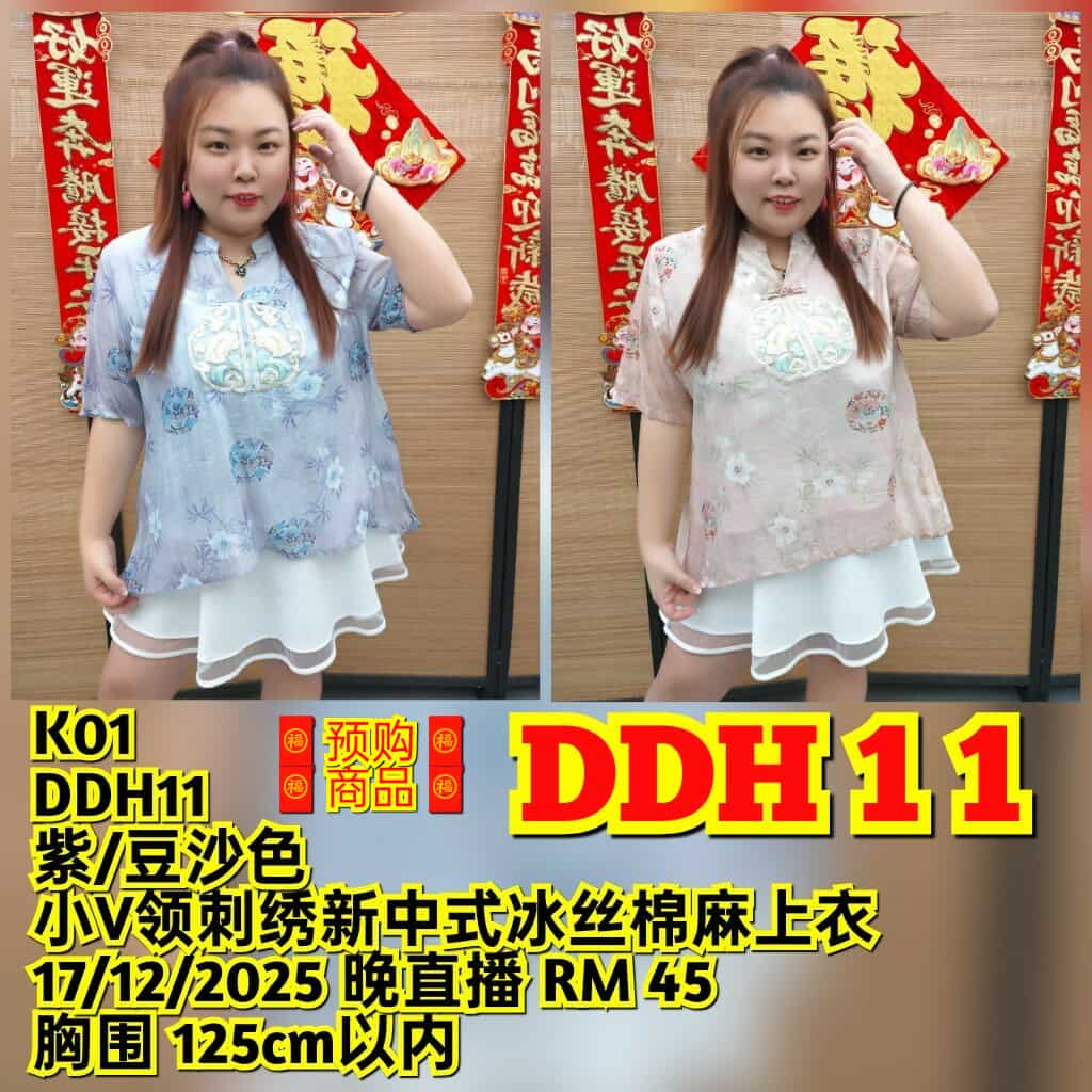 DDH11 小V领刺绣新中式冰丝棉麻上衣