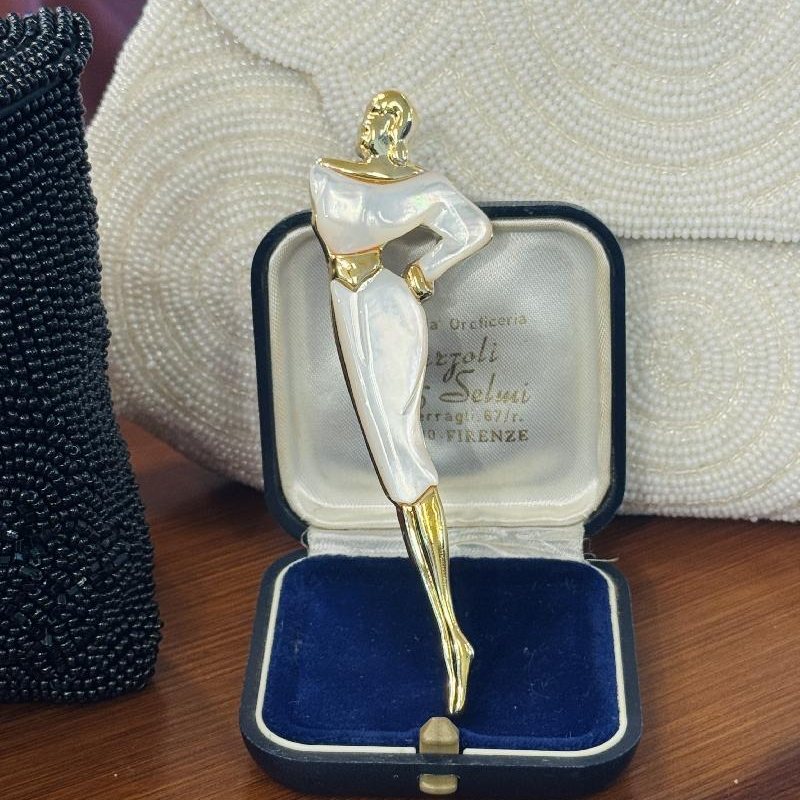 Vintage c.a. 1960s West German New Old Stock Mother of Pearl Elegant Lady Brooch (B025)
