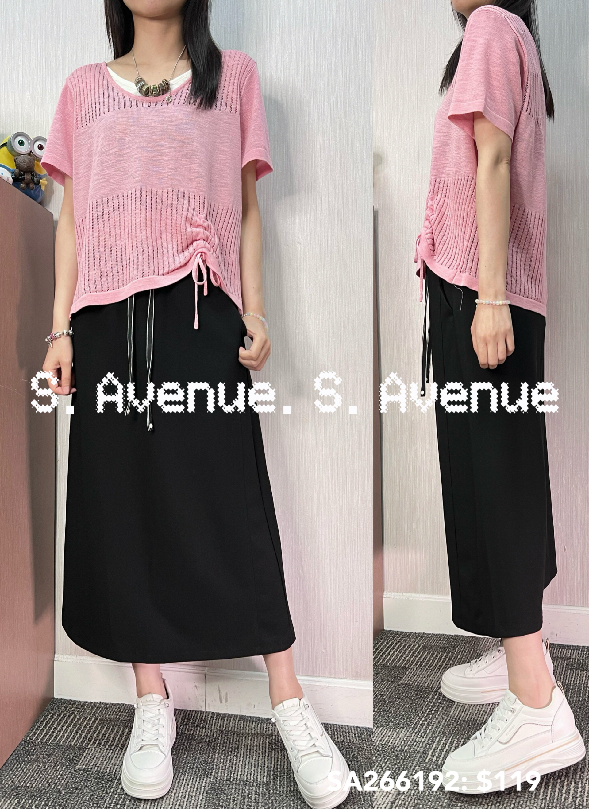 SA266192: 短袖假兩件束腳線top