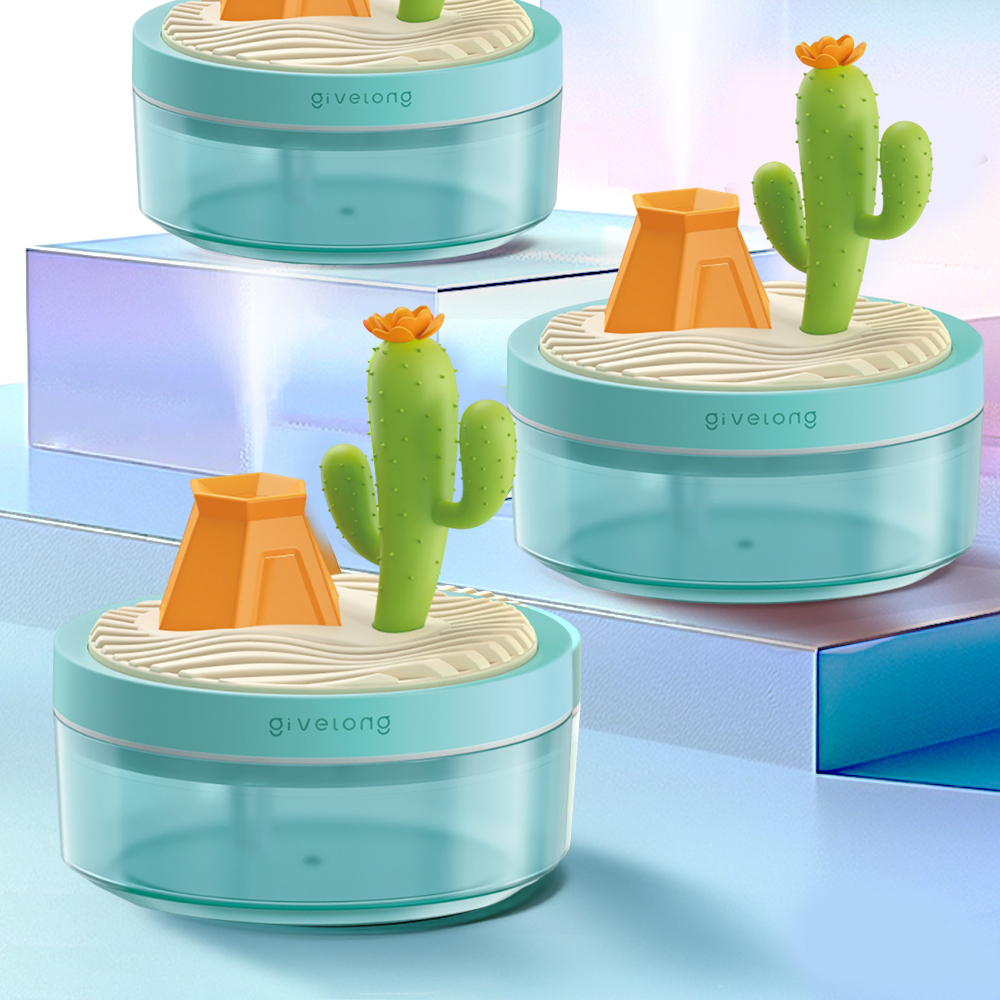 檯面擺件加濕器 氛圍燈 加濕噴霧 七彩小夜燈 補水儀 加濕器 仙人掌 [平行進口] HK2678