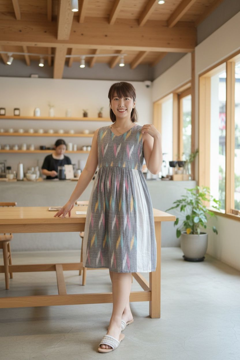2105 Light Grey Totem Print Sleeveless Short OP 38"