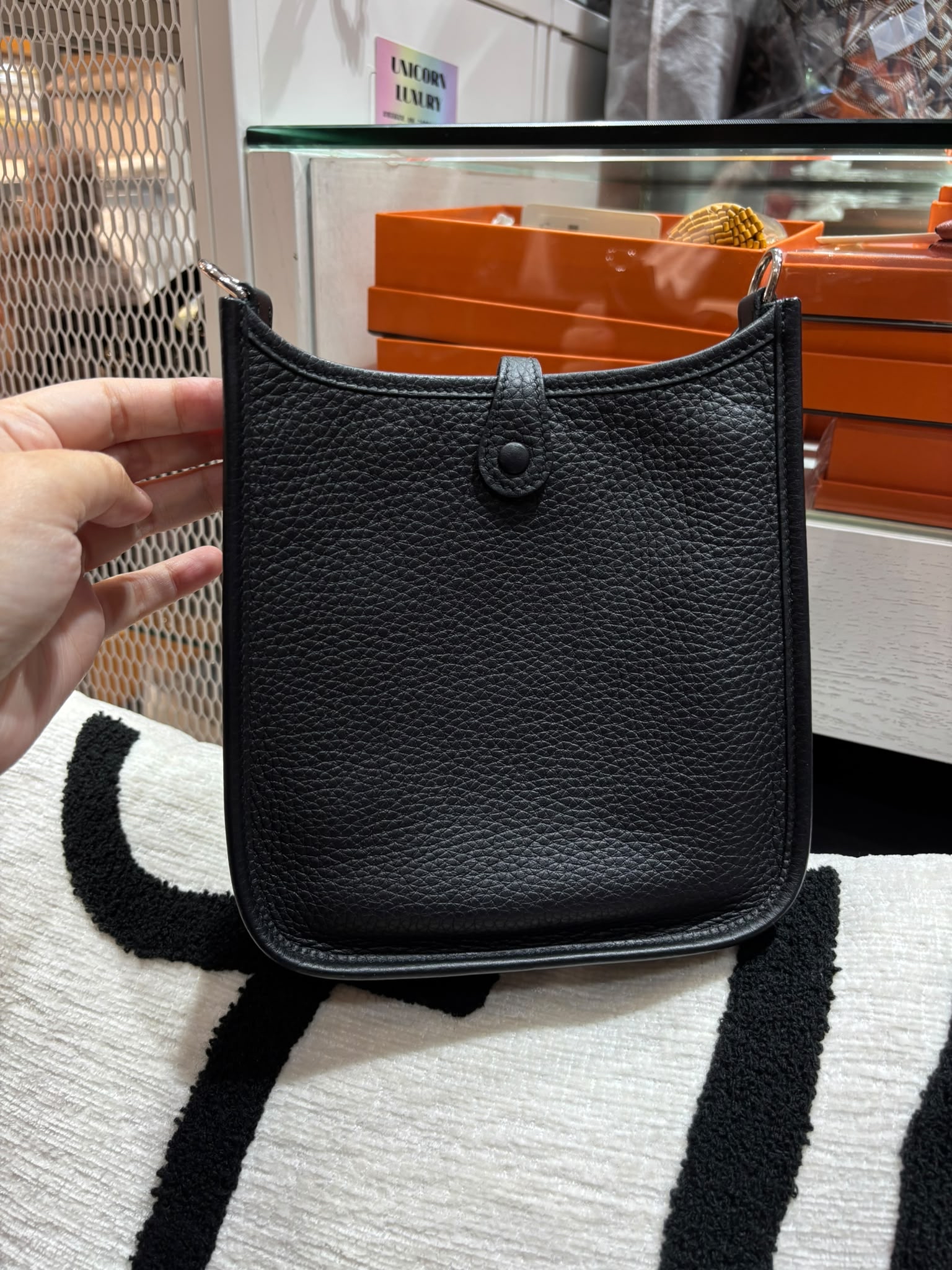 Hermes mini evelyne, Stamp U 黑色銀扣 100%Authentic ,98%new  ✅dust bag✅box
