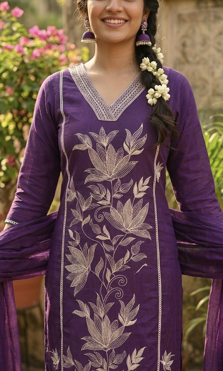 Eggplant Purple Embroidered Kurta set