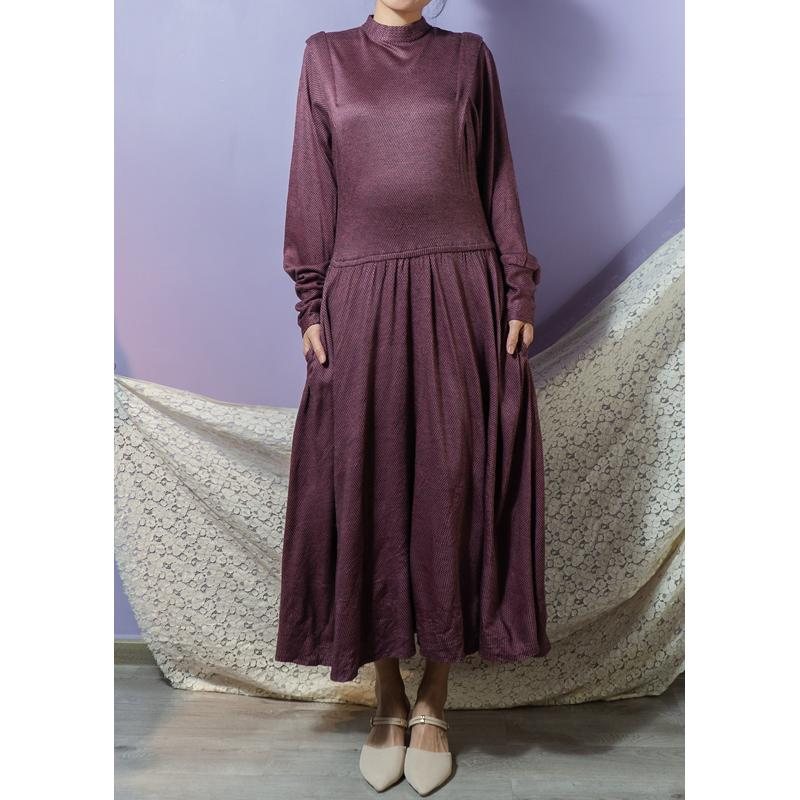 Vintage Made in Taiwan Purple And Black Mini Checked Pattern Low-Waist Long Dress(BG050)