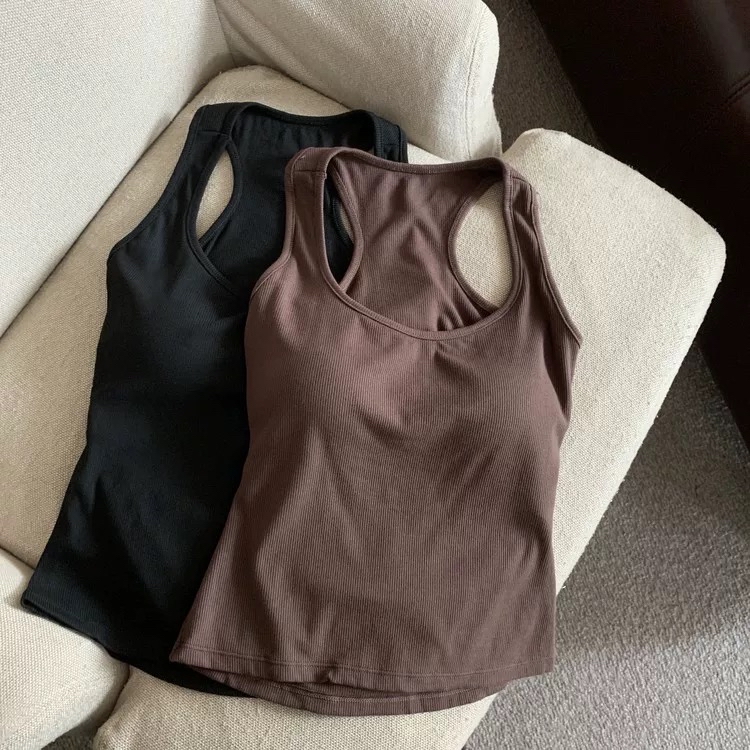 美拉德甜辣风性感露背外穿带胸垫吊带背心女