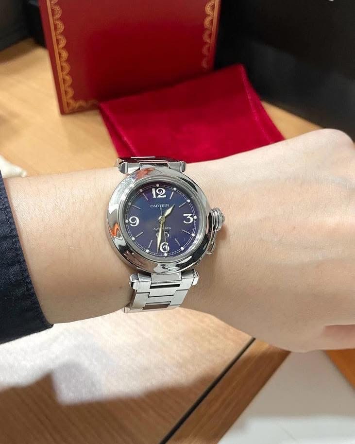 Cartier Pasha C 藍面Watch automatic 100%Authentic, 95%New✅01證書✅Booklet