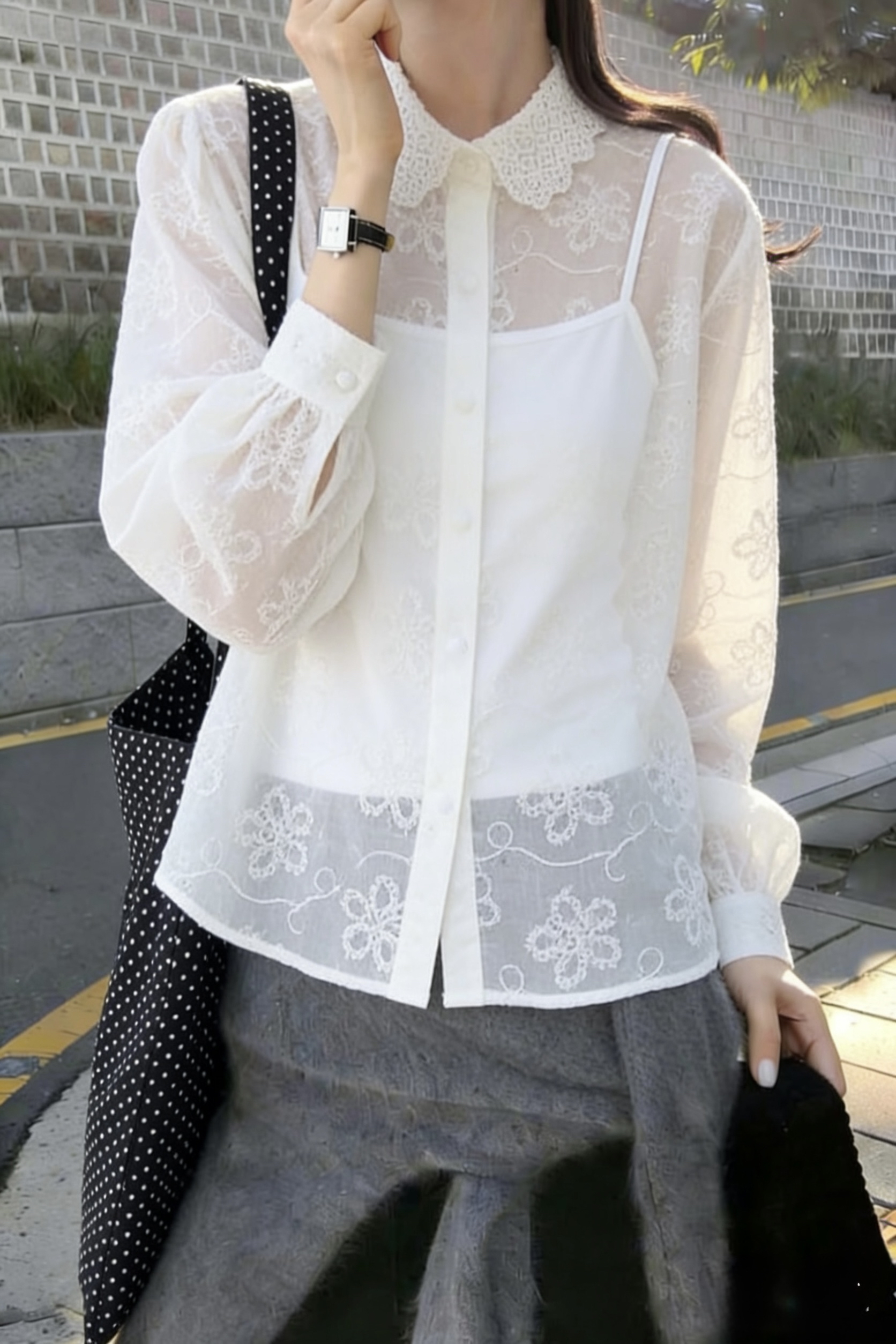 新款通花透紗恤