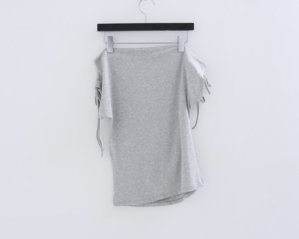 Asymmetric Eyelet Lace-Up Off-Shoulder Top