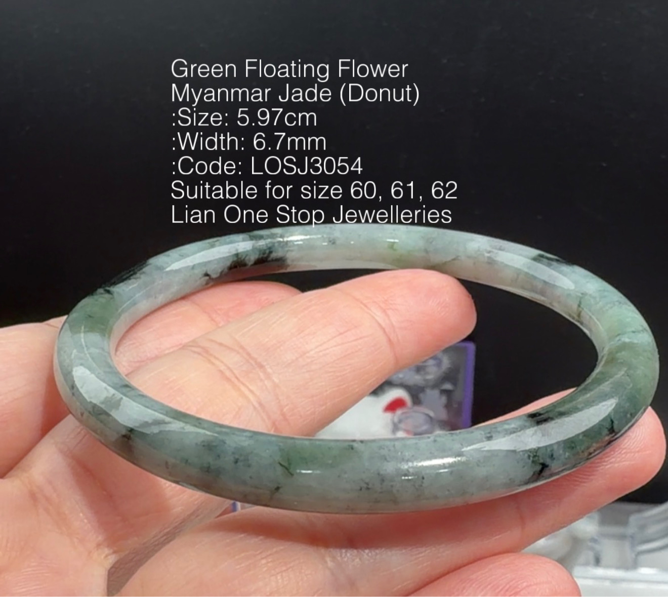 5.97cm Code: LOSJ3054 Green Floating Flower Myanmar Jade (Donut)