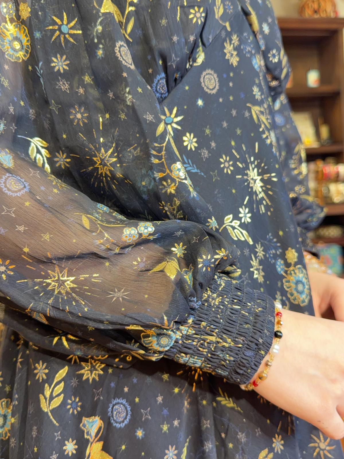 2379 Dark Blue V-Neck Galaxy Chiffon OP