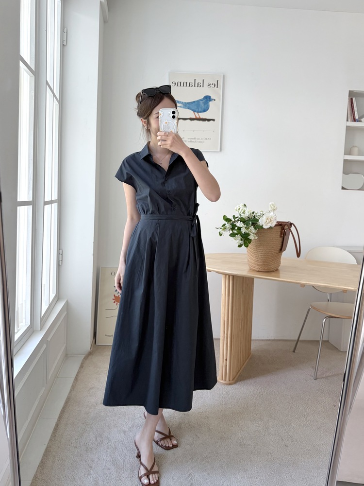 Elasticated Waist Shirt Dress (Navy)