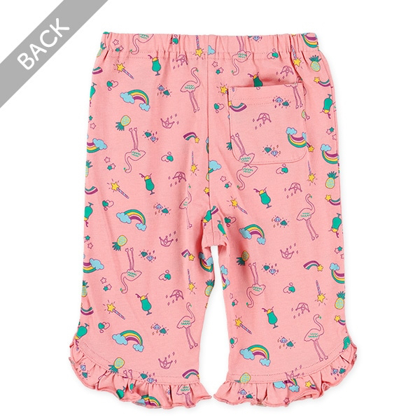 🇯🇵預訂 日本直送🇯🇵兩色火烈鳥滿印荷葉邊純棉半截打底褲