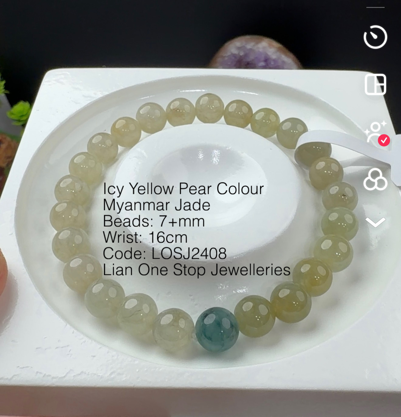 Code: LOSJ2408 Icy Yellow Pear Colour Myanmar Jade 7+mm