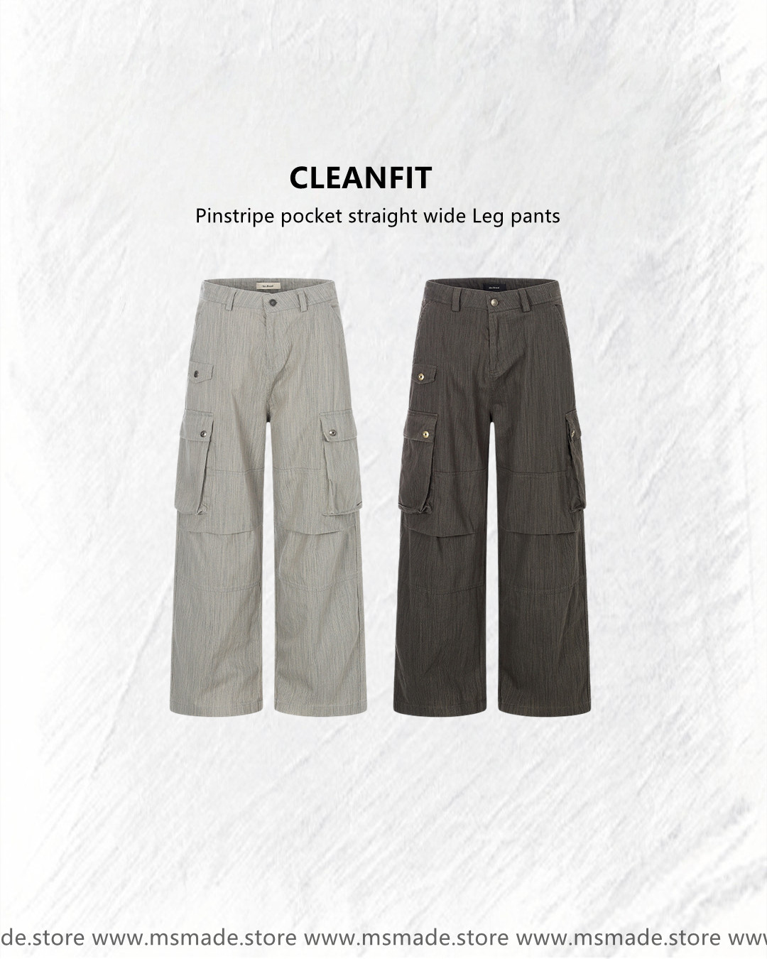 M6986直紋口袋直筒闊腿褲