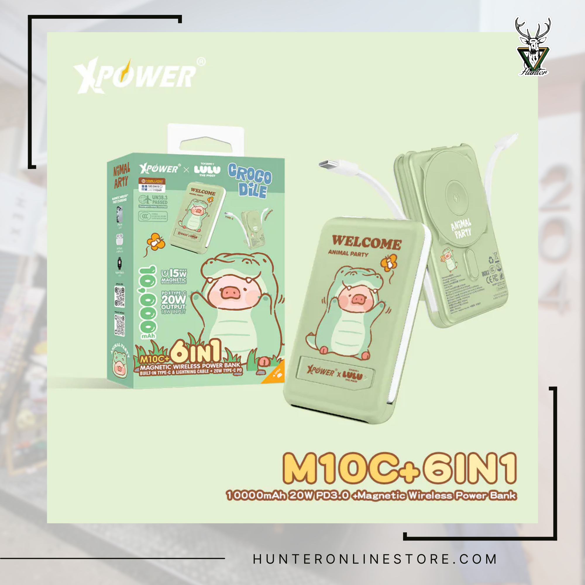 CCC | 3C認證 XPower x 罐頭豬LuLu🐷M10C+ 6合1 10000mAh多功能迷你20W PD3.0+ 磁吸無線快充移動電源