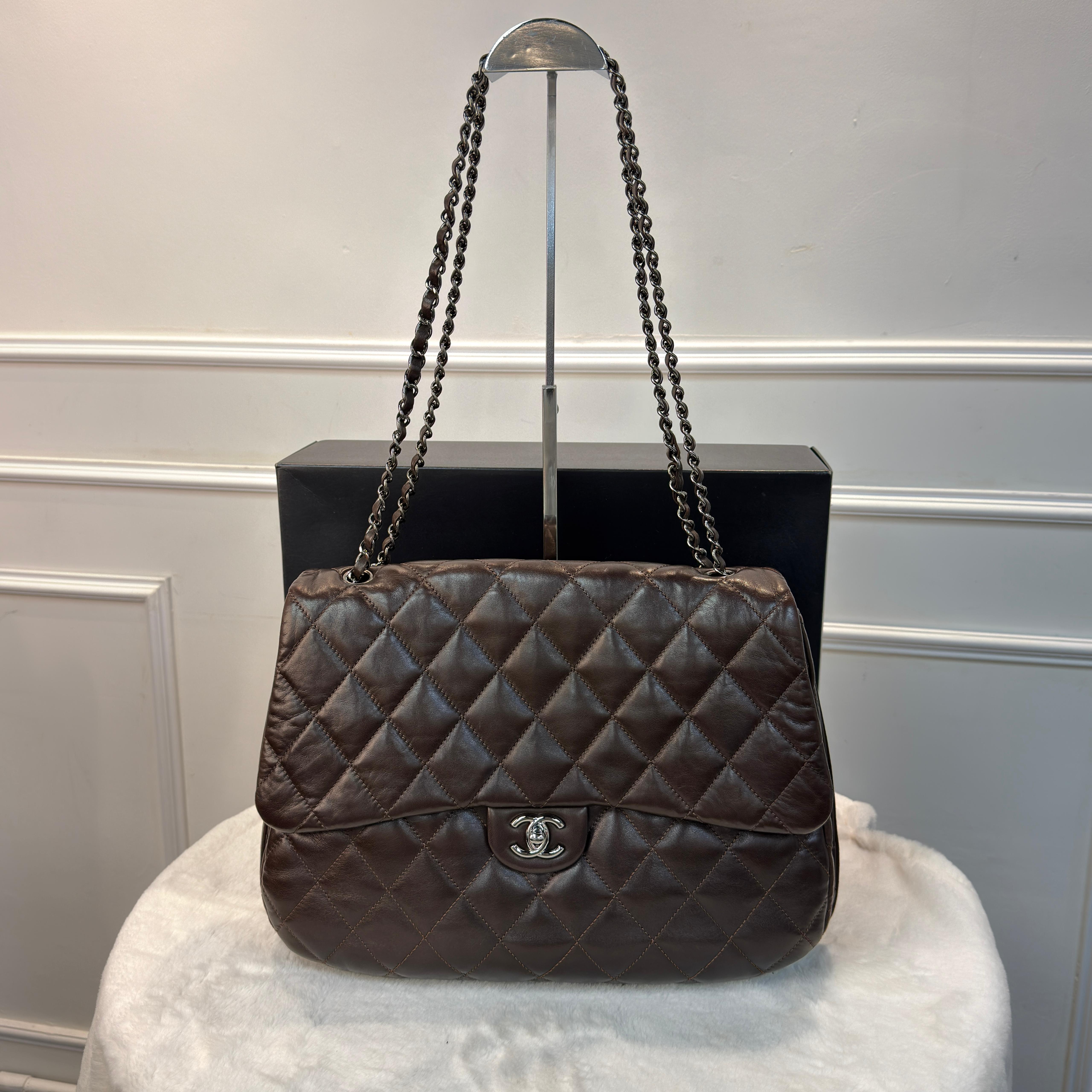 Chanel 中古啡色風琴包大容量