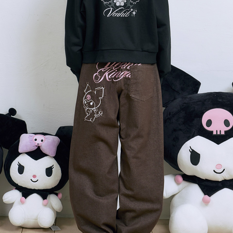 Venhit x Kuromi Applique Denim Pants (Brown)