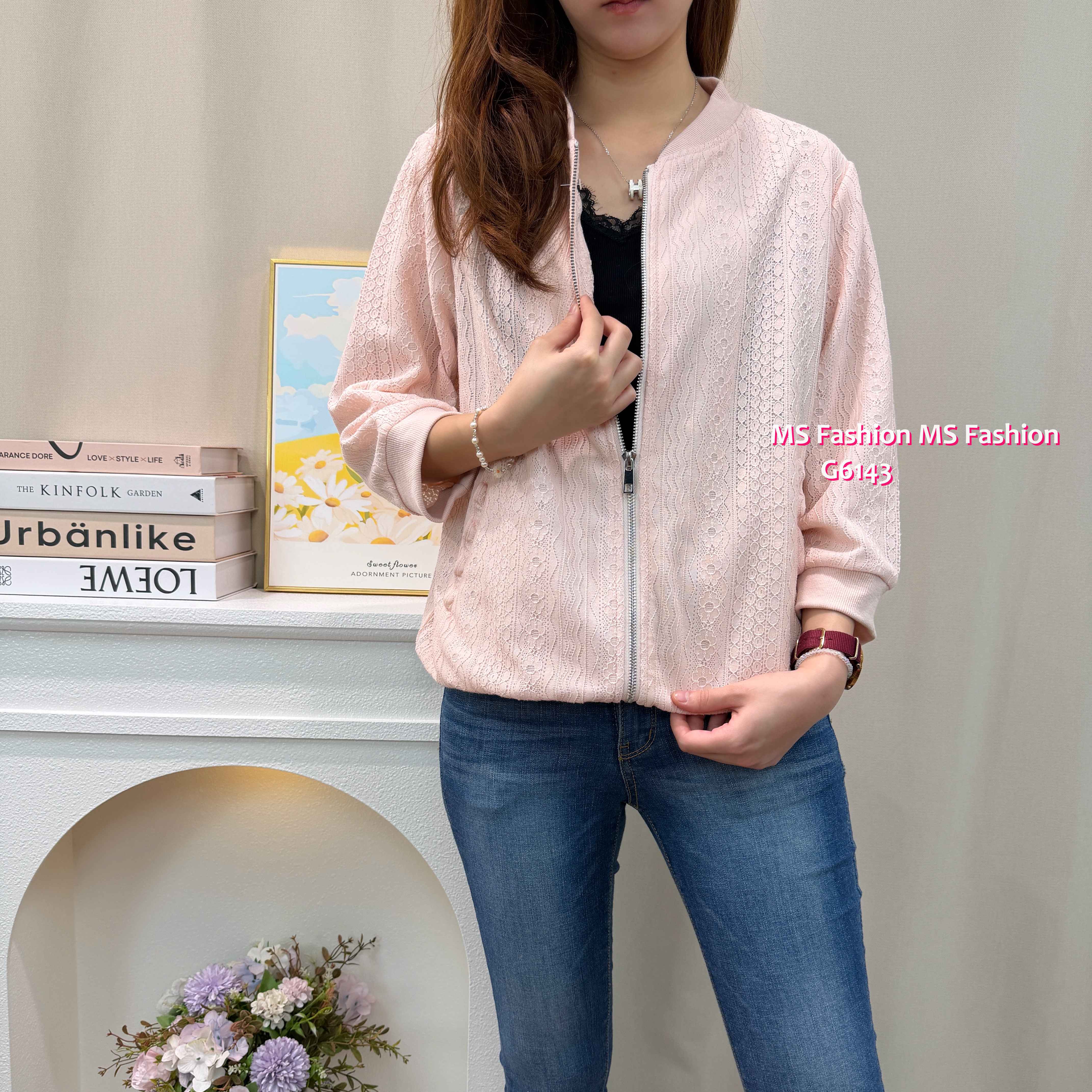 G6142 韓國🇰🇷lace中袖拉鏈外套