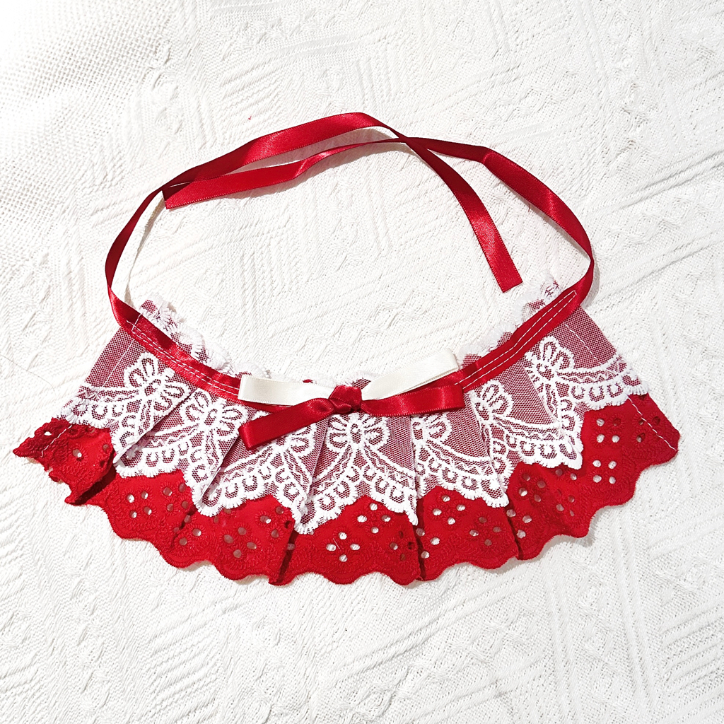 (現貨即取)新年喜慶紅色蕾絲貓咪圍巾