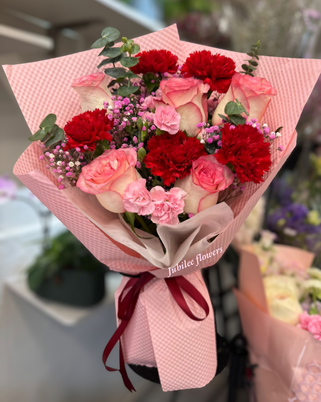 【精選花束】愛莎玫瑰 康乃馨混合花束 A款