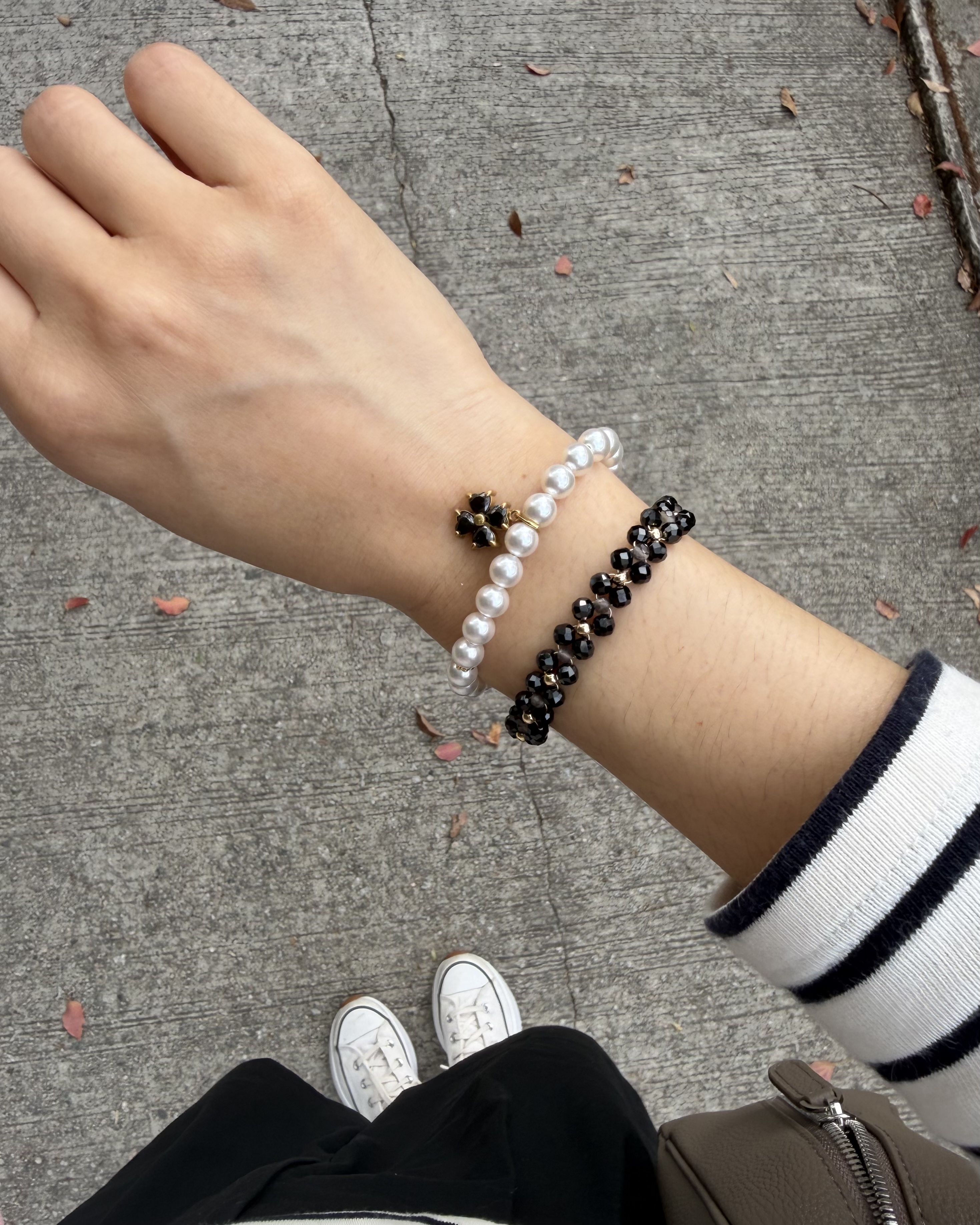 雅黑小花x 閃夜黑色花織Combo Set手鍊