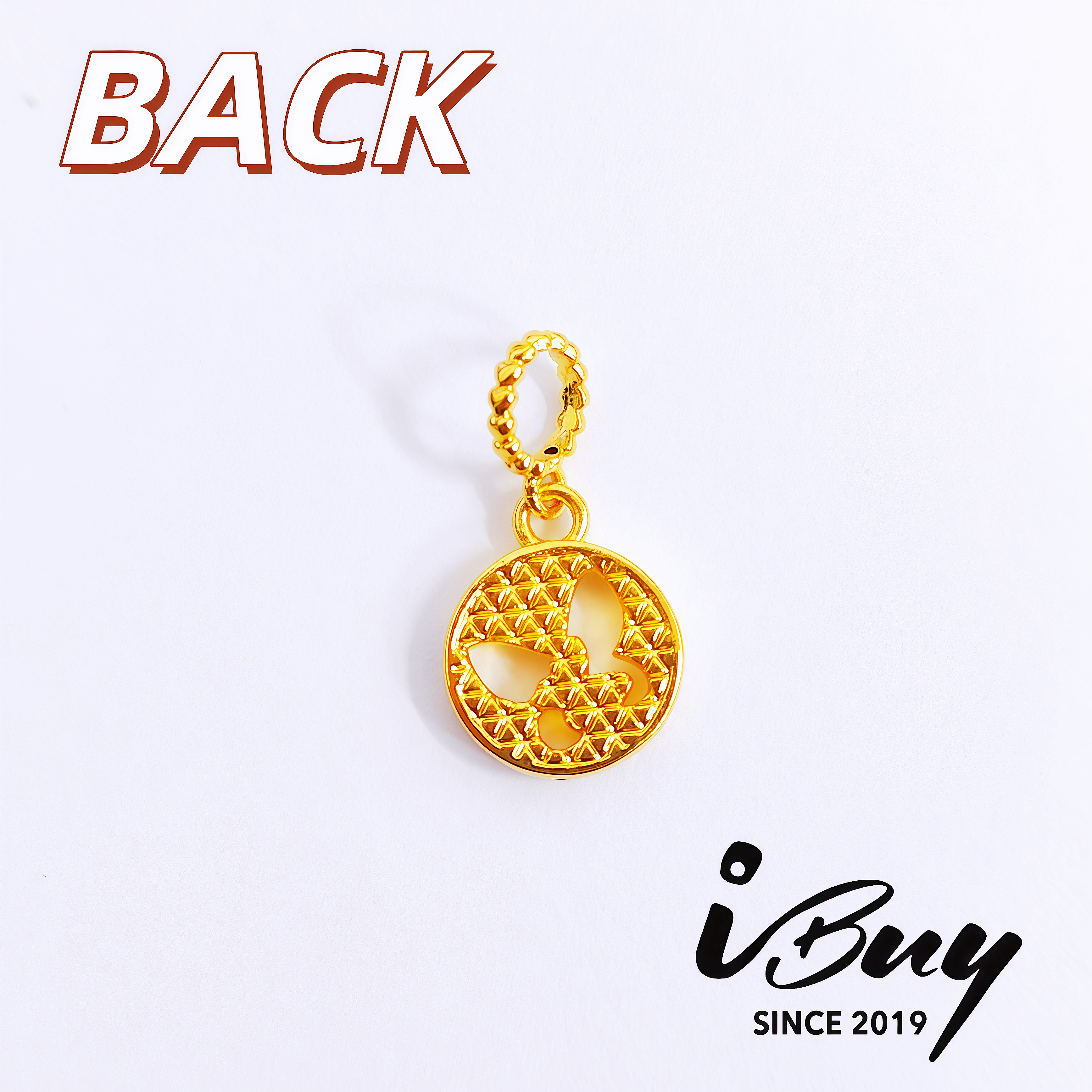 916 HARD GOLD DIAMOND-CUT DOUBLE LAYER BUTTERFLY ROUND CHARM 916 硬金 菱格纹圆形蝶中蝶串咀