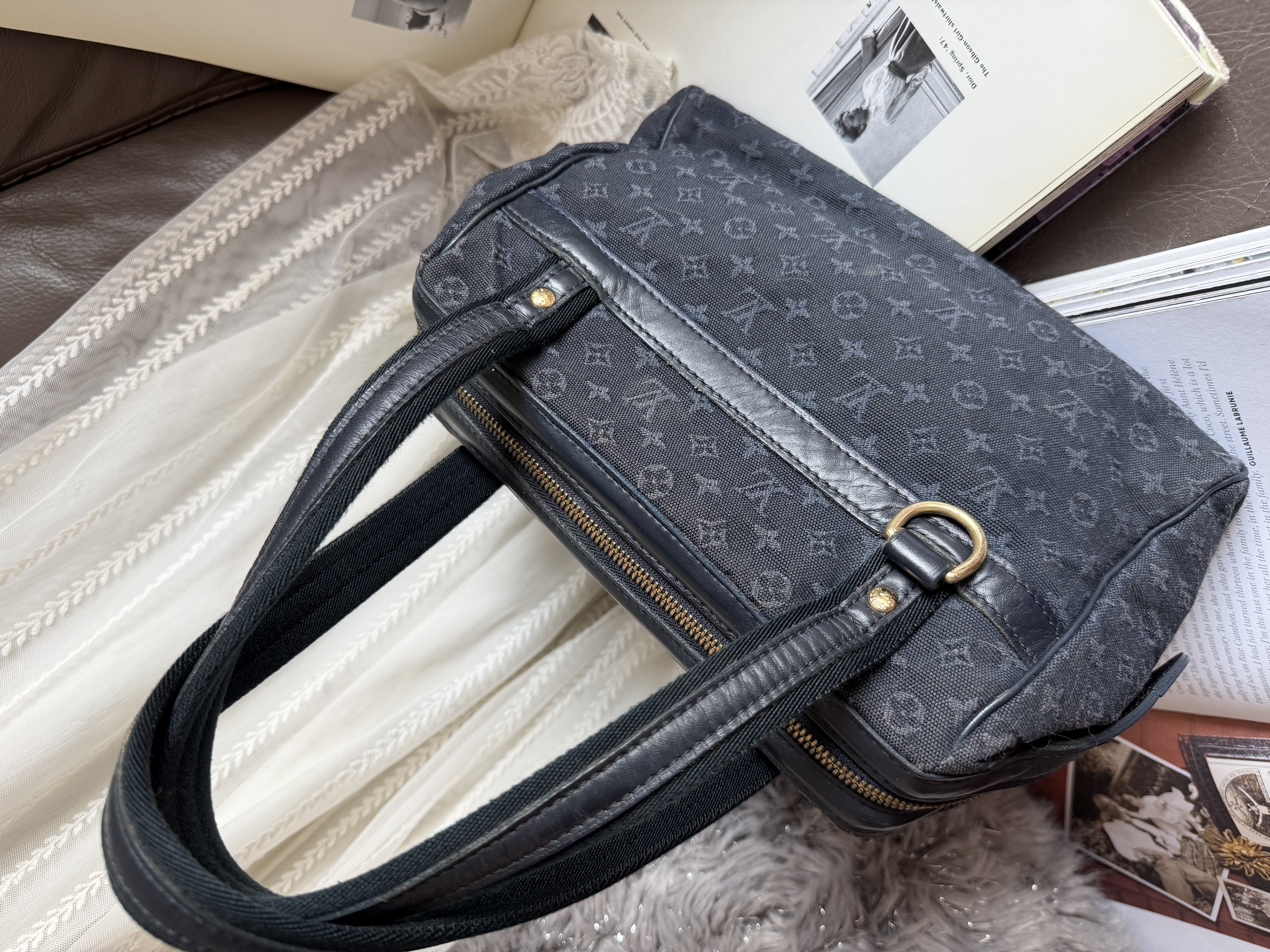 Vintage louis vuitton navy denim Monogram Mini Lin Josephine PM 